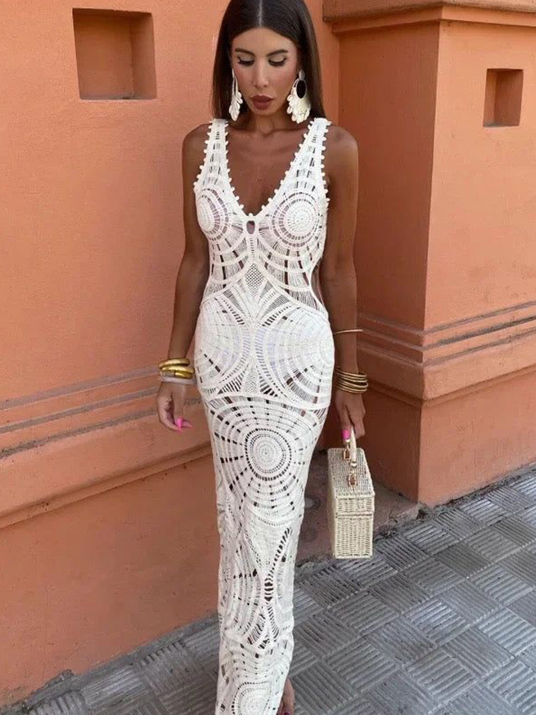 Miss Mosa By Akanksha  Women White Riyo Luxe Soft Knit Resortwear Dress