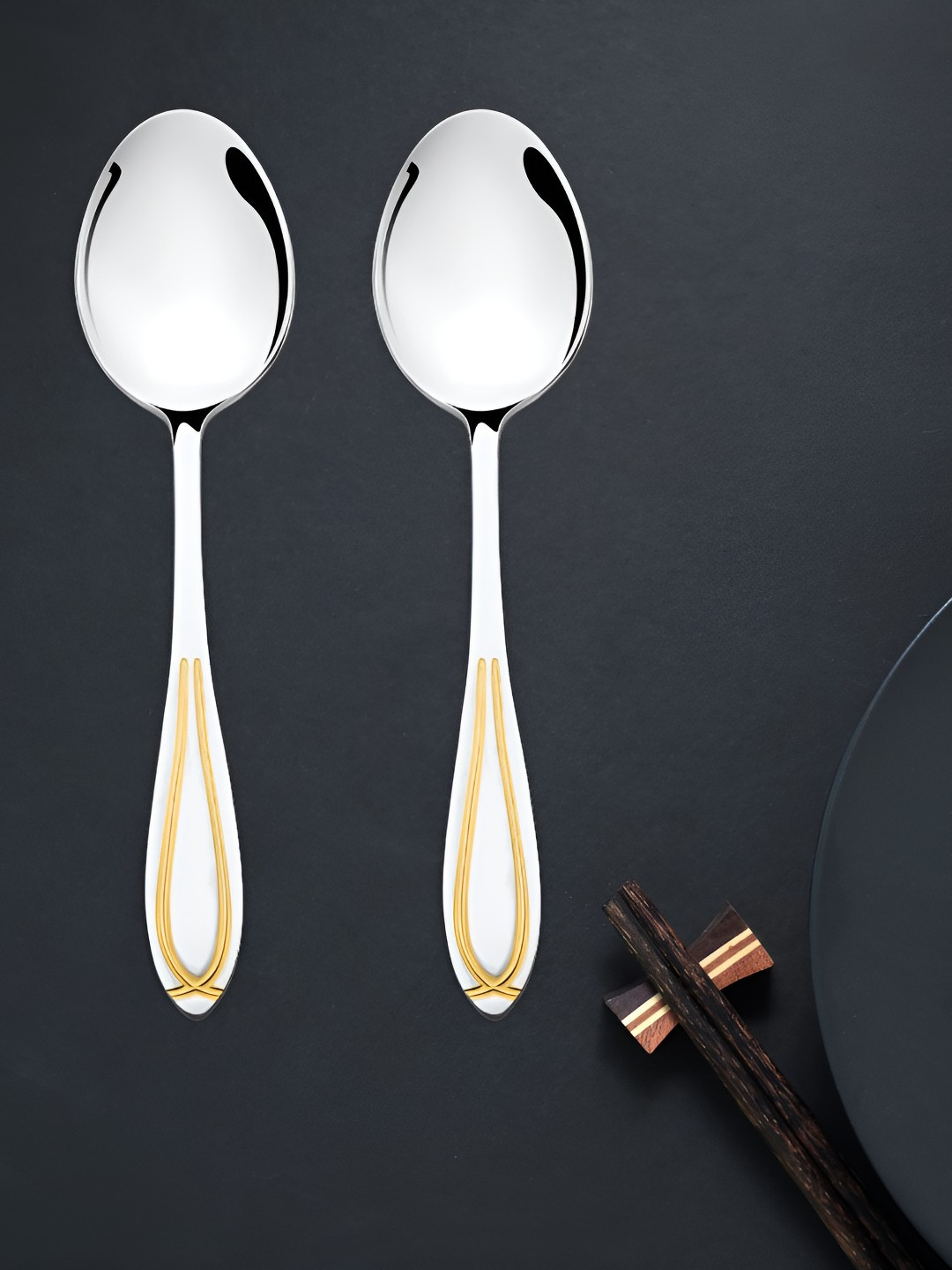 FNS Classic Silver-Toned Stainless Steel 24 Karat Gold Plated 6 Pieces Tea Spoon