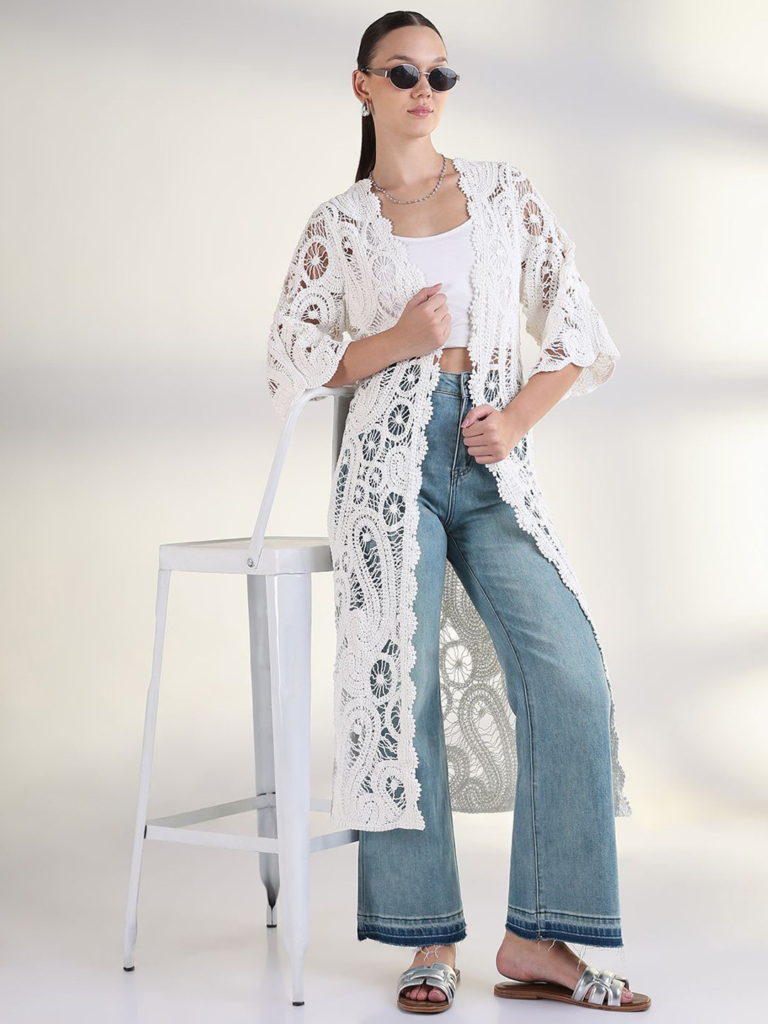 SHOWOFF Longline Crochet Shrug