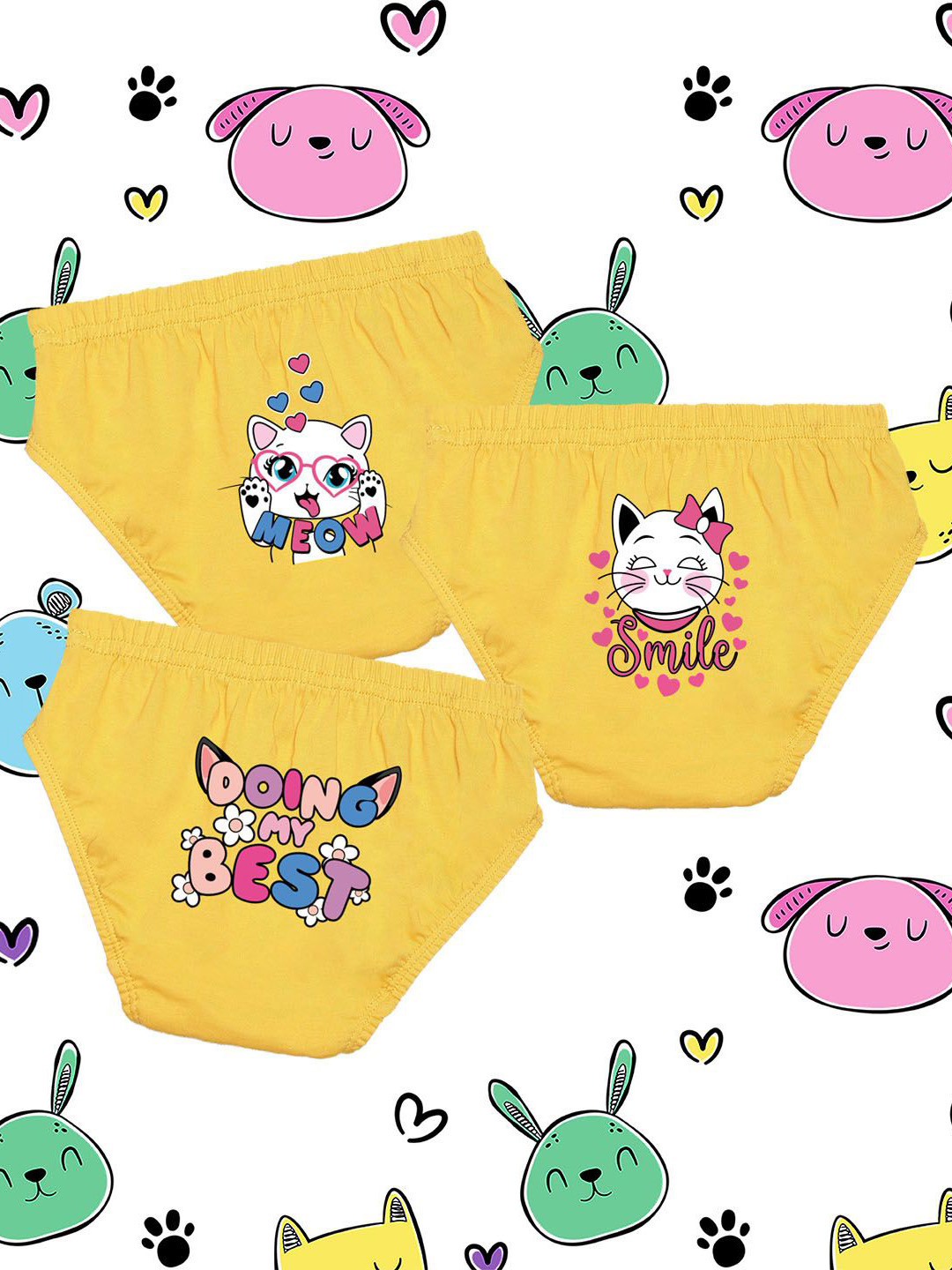 Nusyl Girls Pack Of 3 Furry Friends Printed Panties