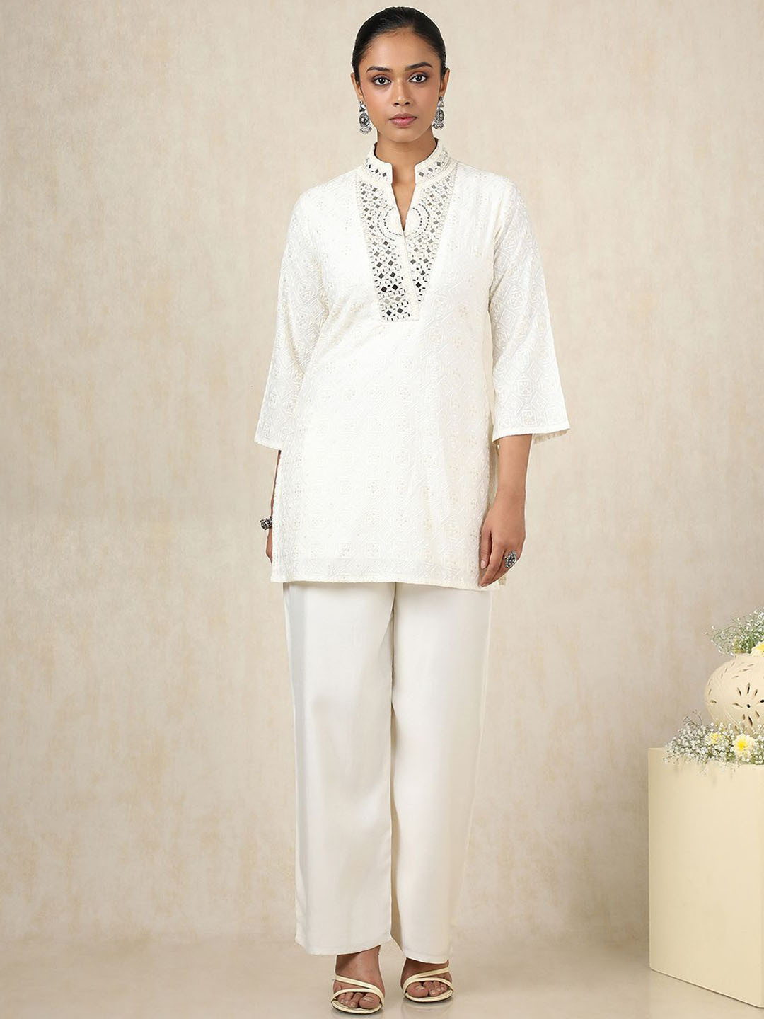 Soch Geometric Self design Mirror Work Tunic With Trousers