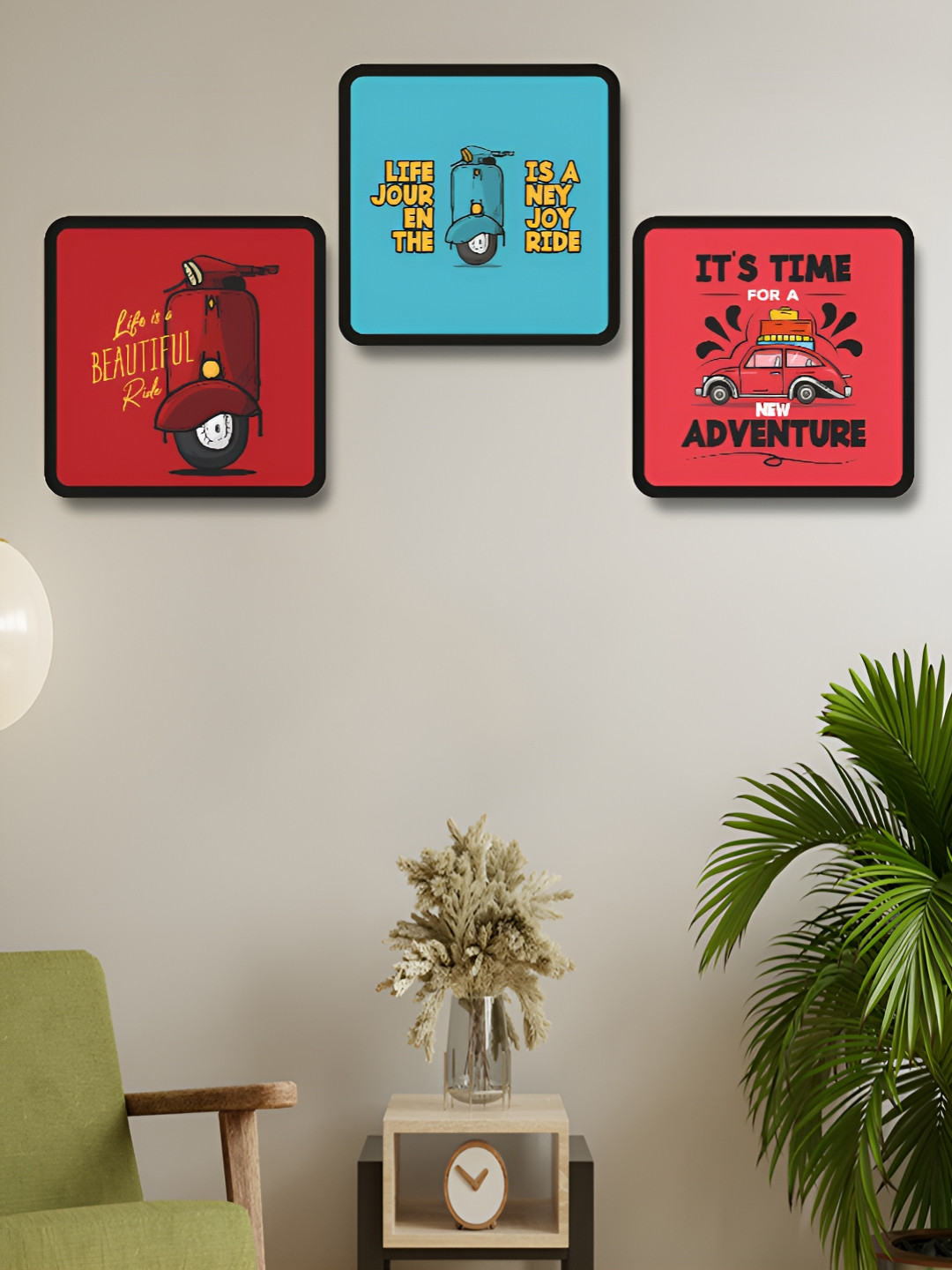 Myntra Elegant Homes Red & Blue 3 Pieces Motivational Quotes Printed Wooden Wall Art