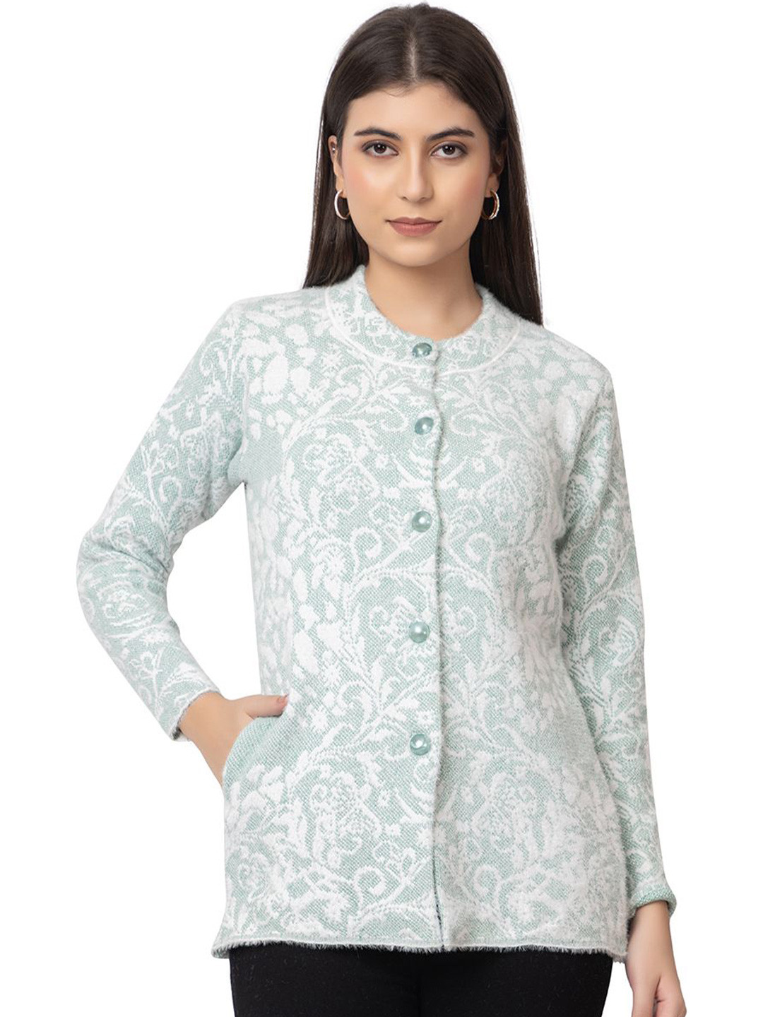 Dadu Dayal Women Ethnic Motifs Printed Woollen Cardigan