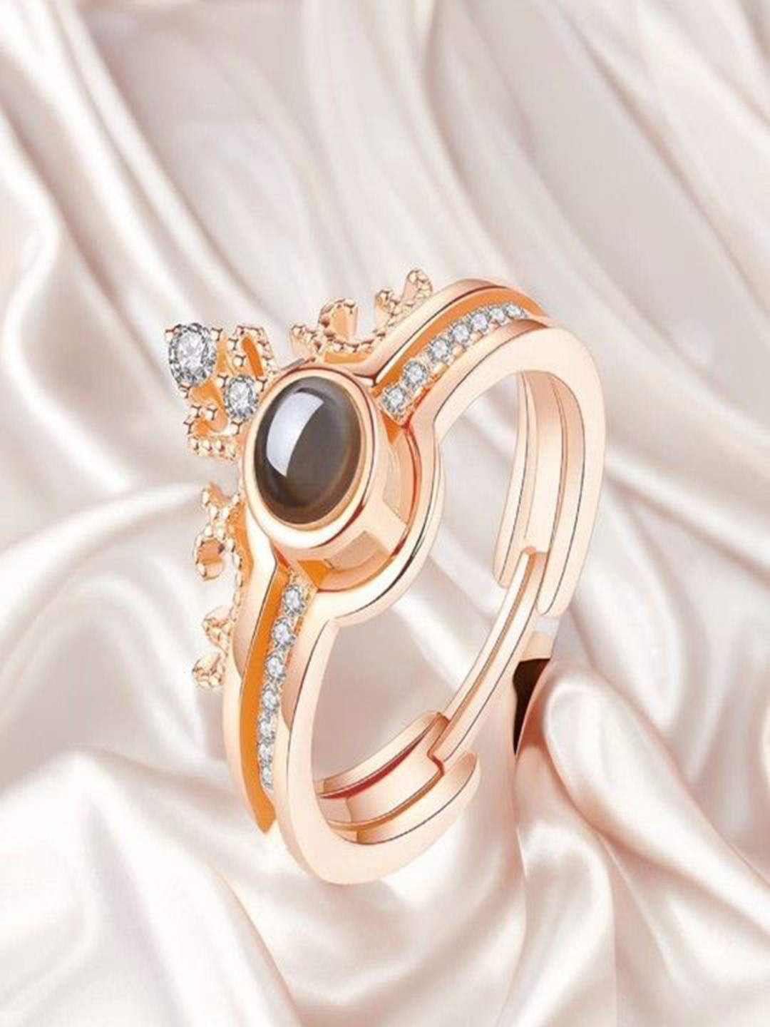 PASU FASHION Silver-Plated Artificial Stones Studded Couple Finger Rings