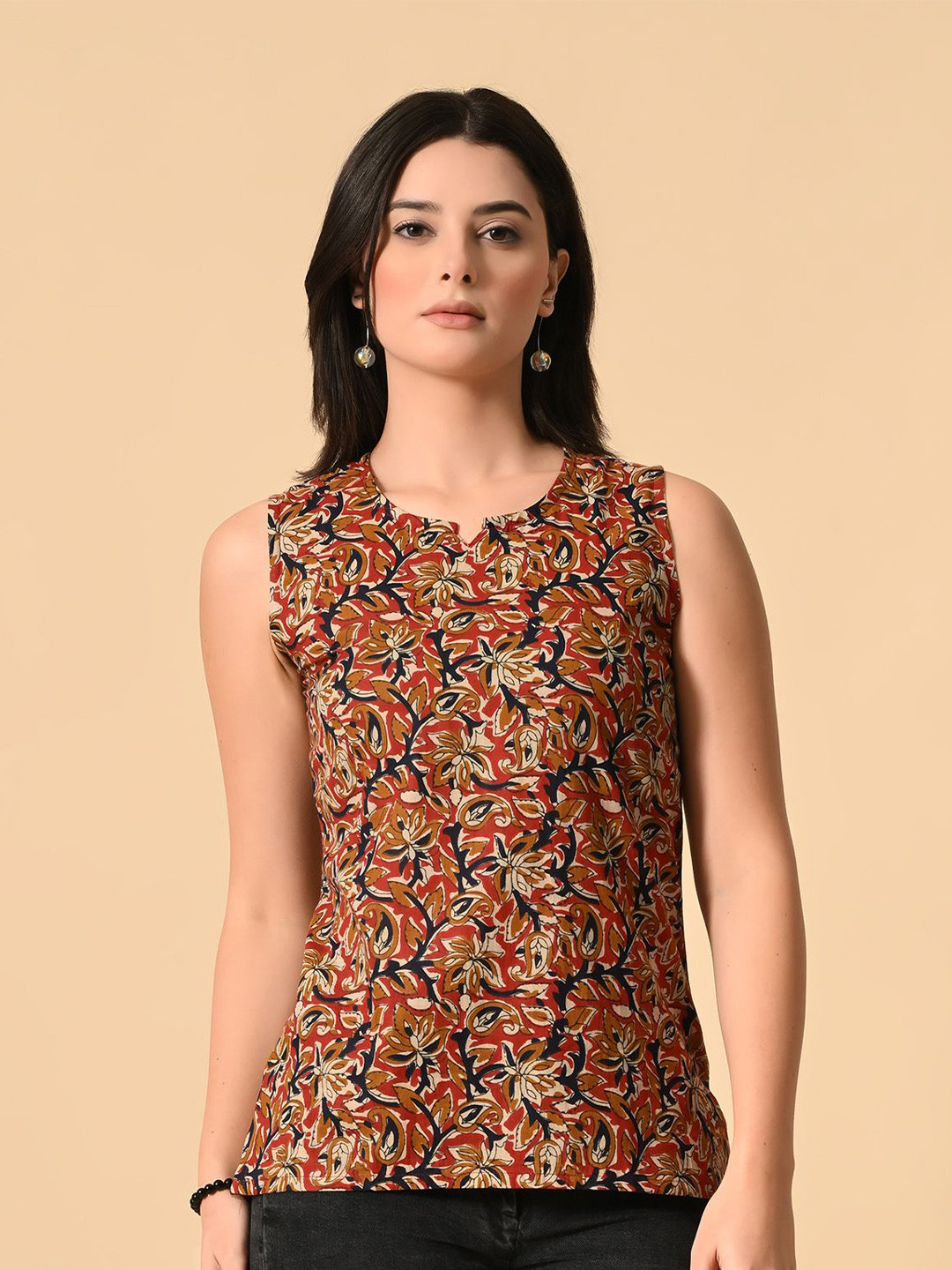 Santoliya Women Floral Printed Round Neck A-Line Top