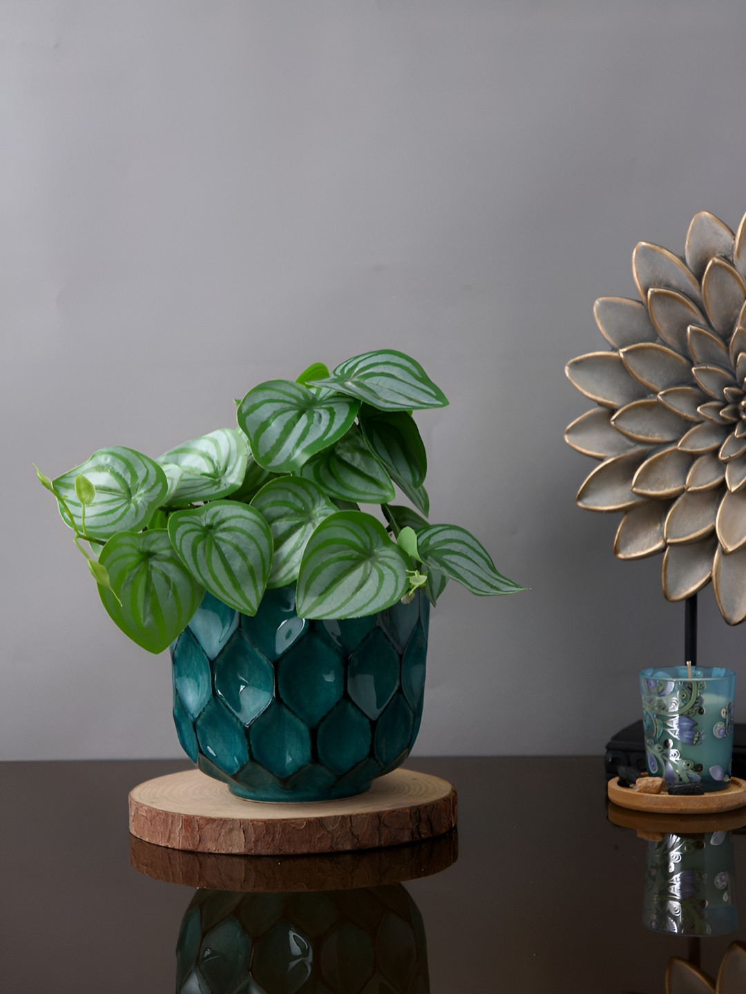 TAYHAA Emerald Green Faceted Ceramic Planter