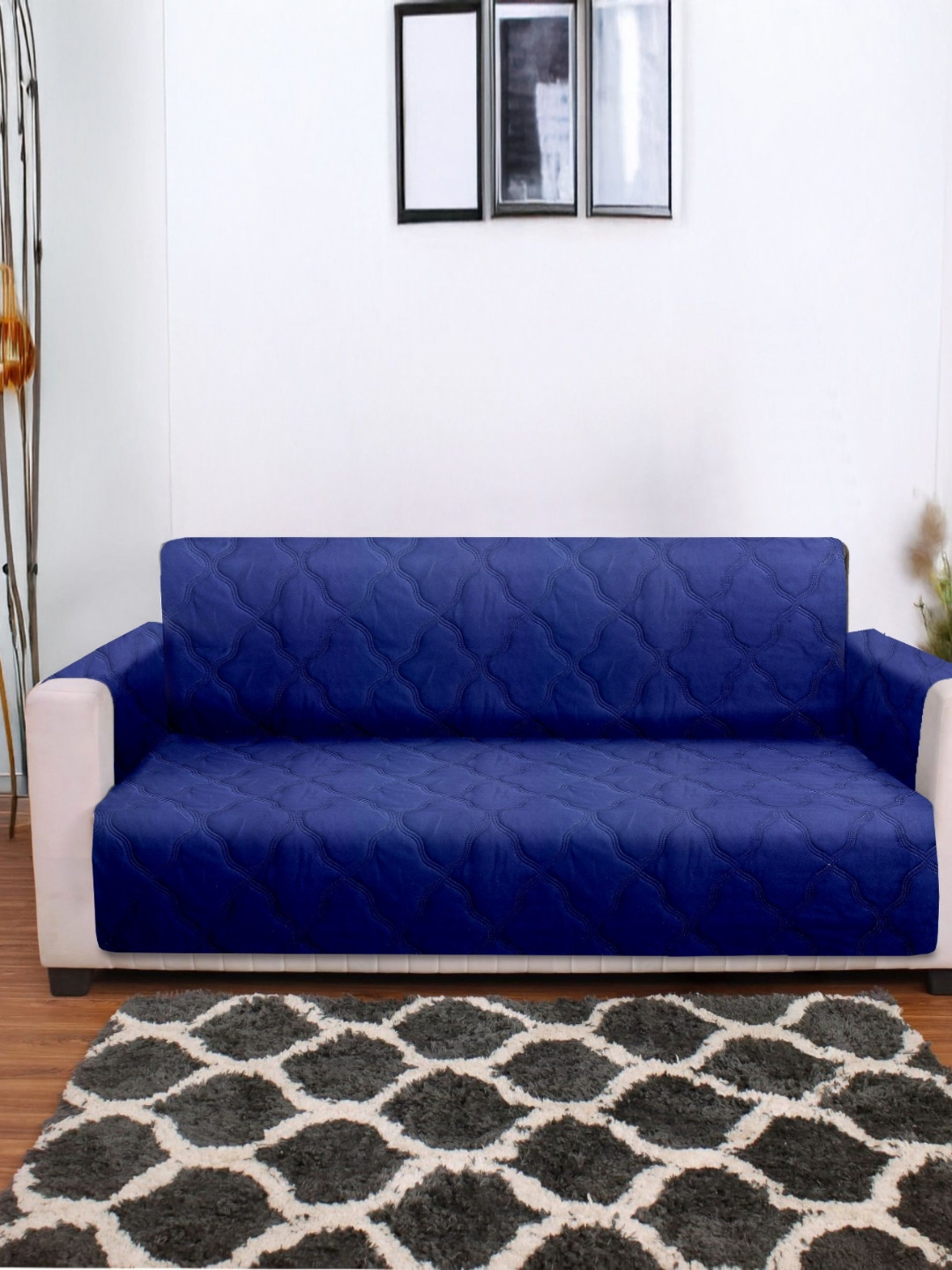 Cortina Grey Quilted Velvet Reversible Nonslip and Elastic Strap 3 Seater Sofa Cover