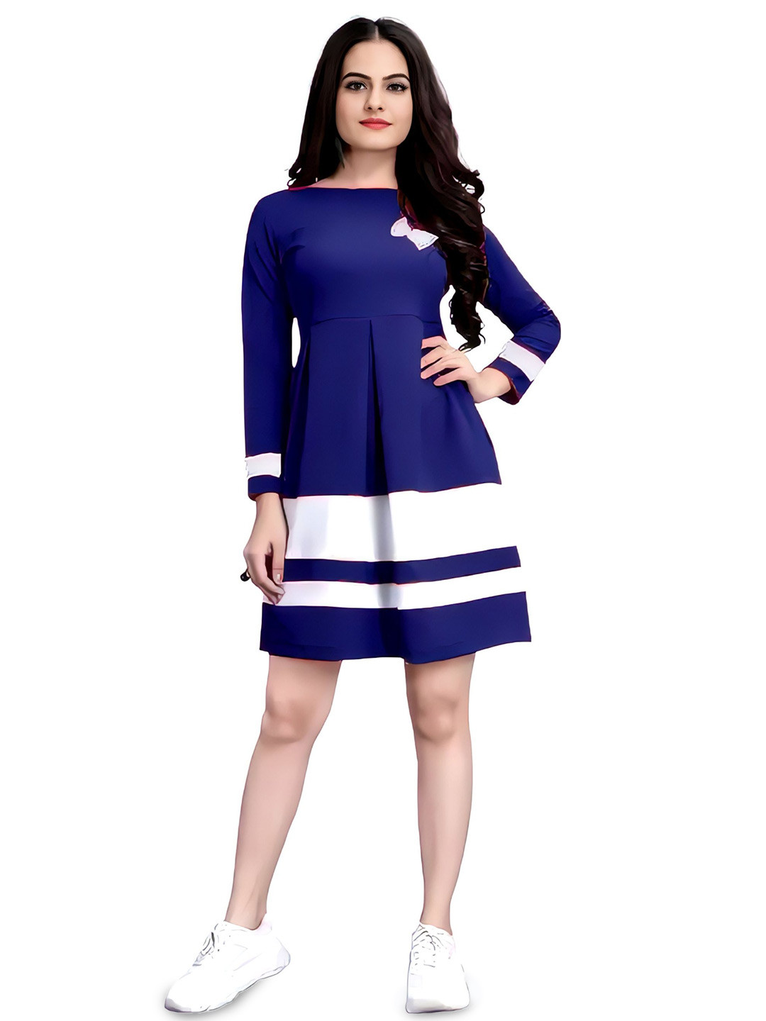 ZELZIS Women Blue Colourblock With Butter Fly Crepe Dress