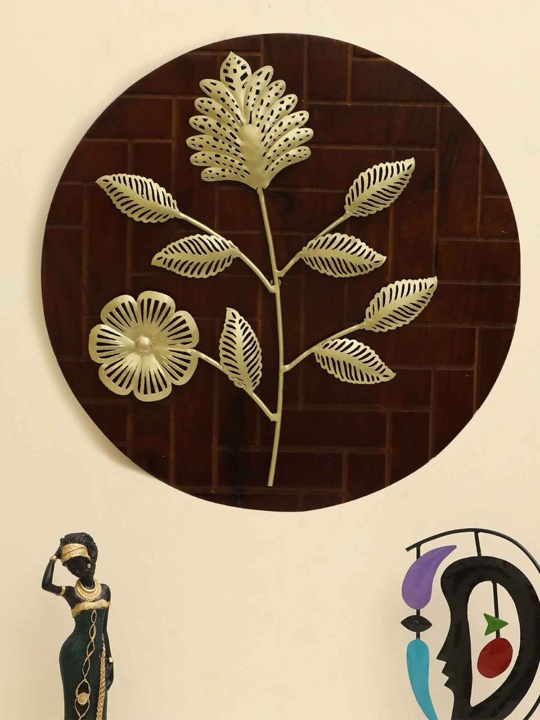 vedas Leaf, W-Asahi Metal Floral Glossy Hanging Hall Wall Hangings-16.9In