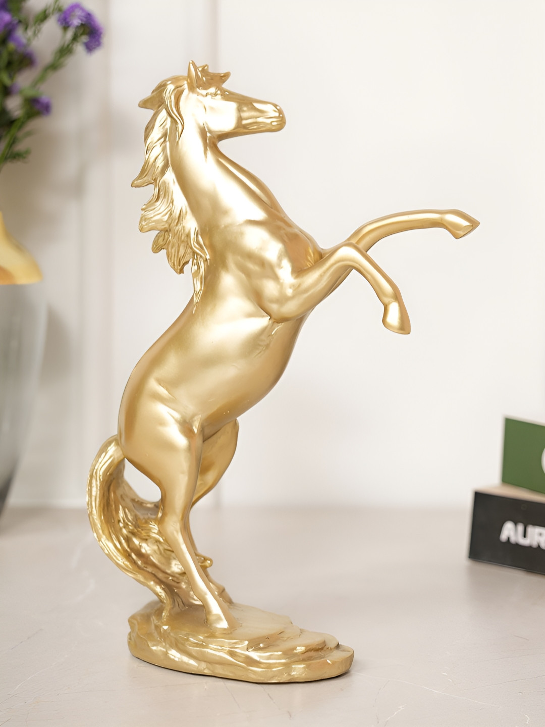 HOME 360 Jumping Horse Gold Polyresin Matte Living Room Medium Showpiece - 3.1 Inches