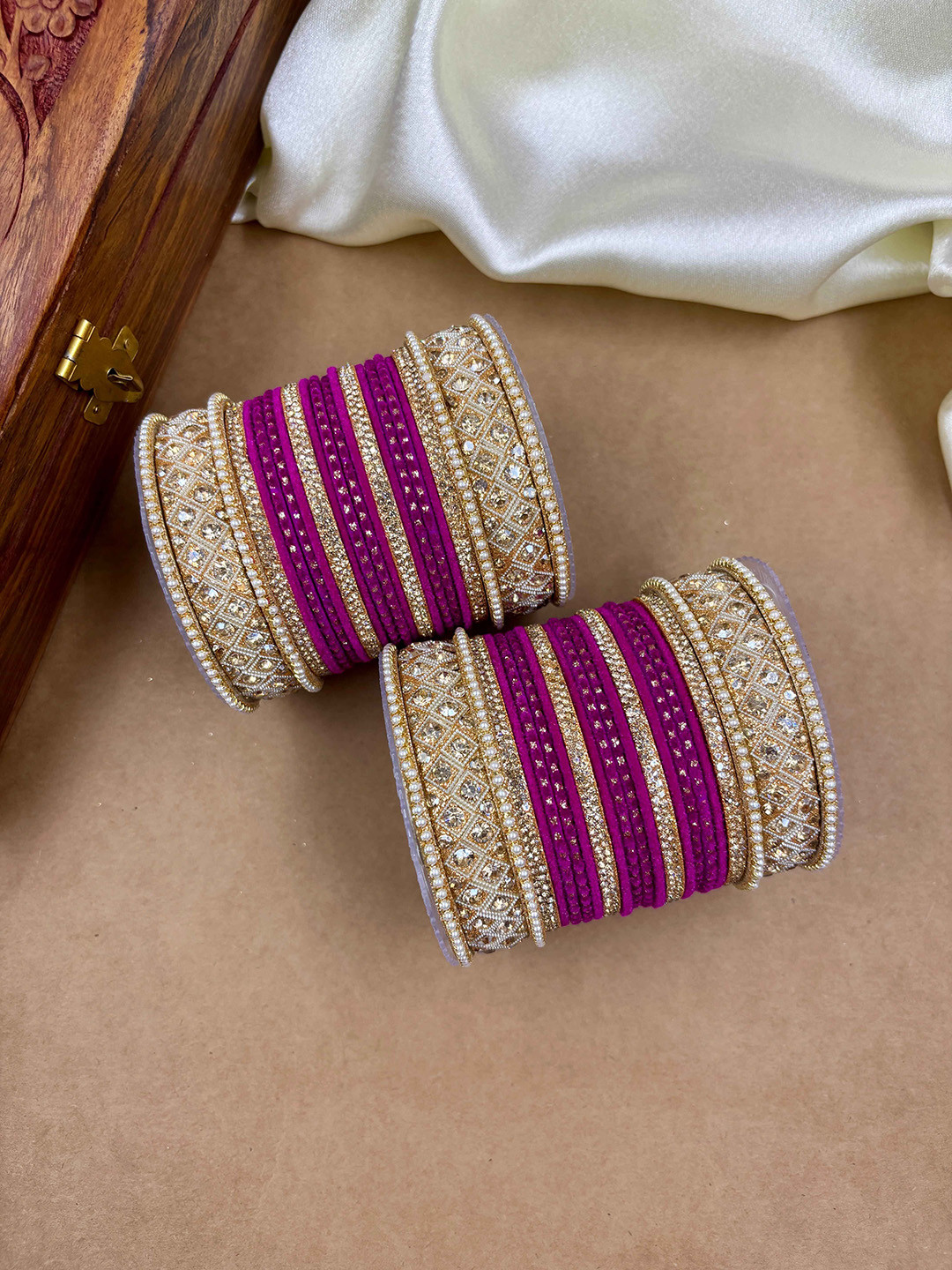 Wedding Chuda by Hitesh Ban Set of 52 Rani and Golden Zari-Styled Rajwadi Chuda