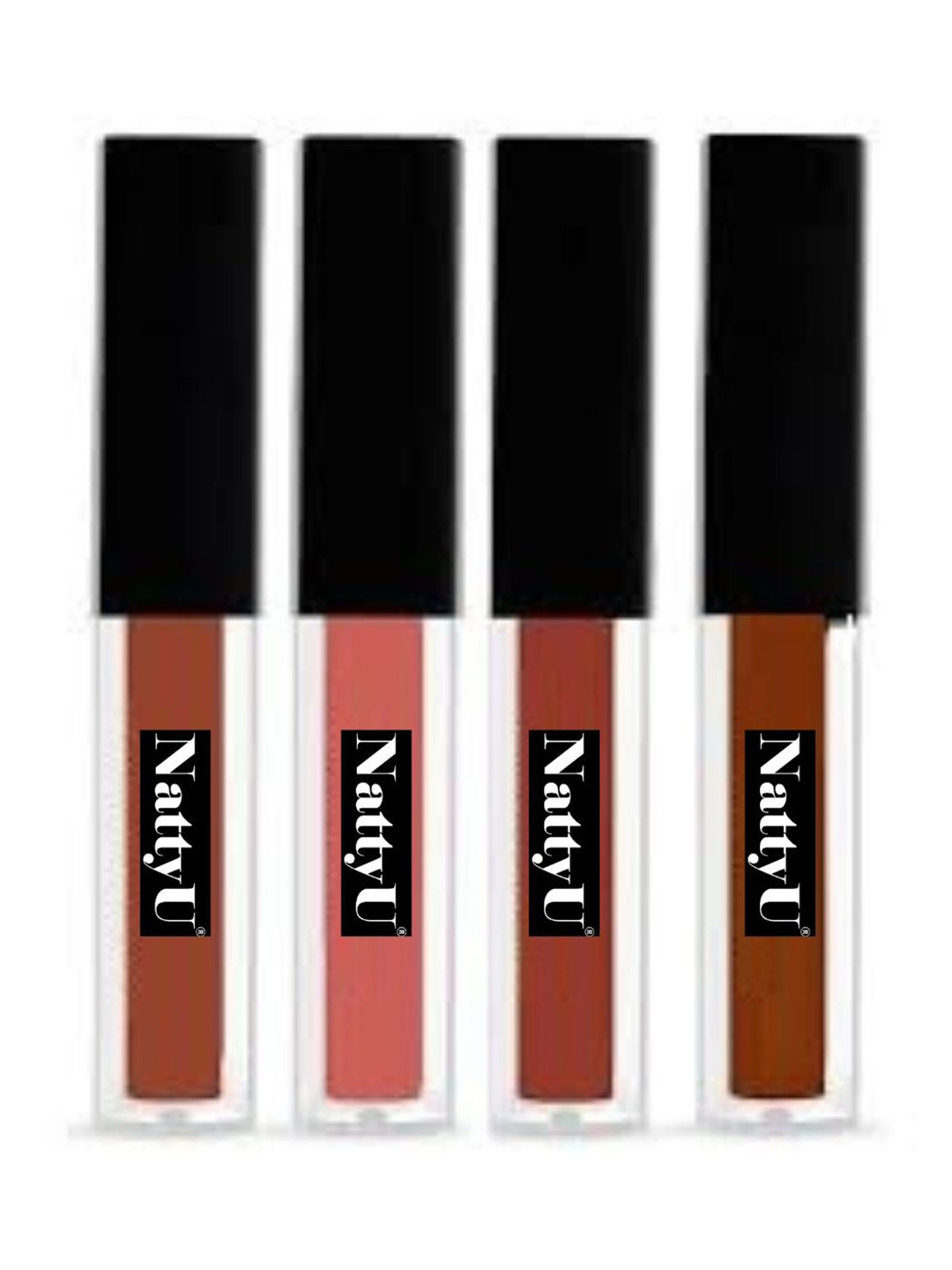 NattyU Set Of 4 Mini Lipstick 2.5ml Each Caramel Nude-Vanilla Bliss-Mocha Glow-Cocoa Luxe