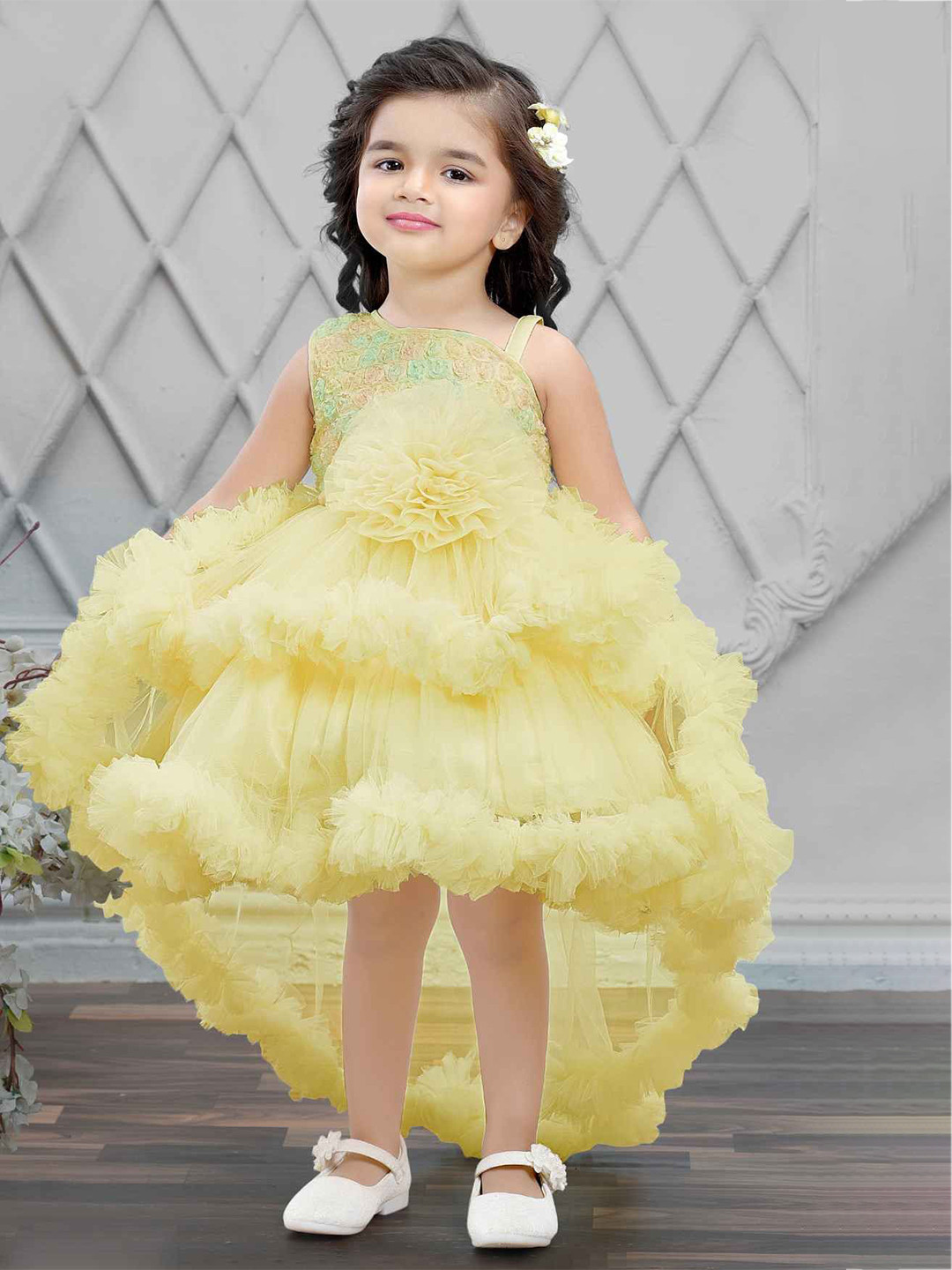 Lagorii Girls Tailback Fit & Flare Frock With Floral Embellishments