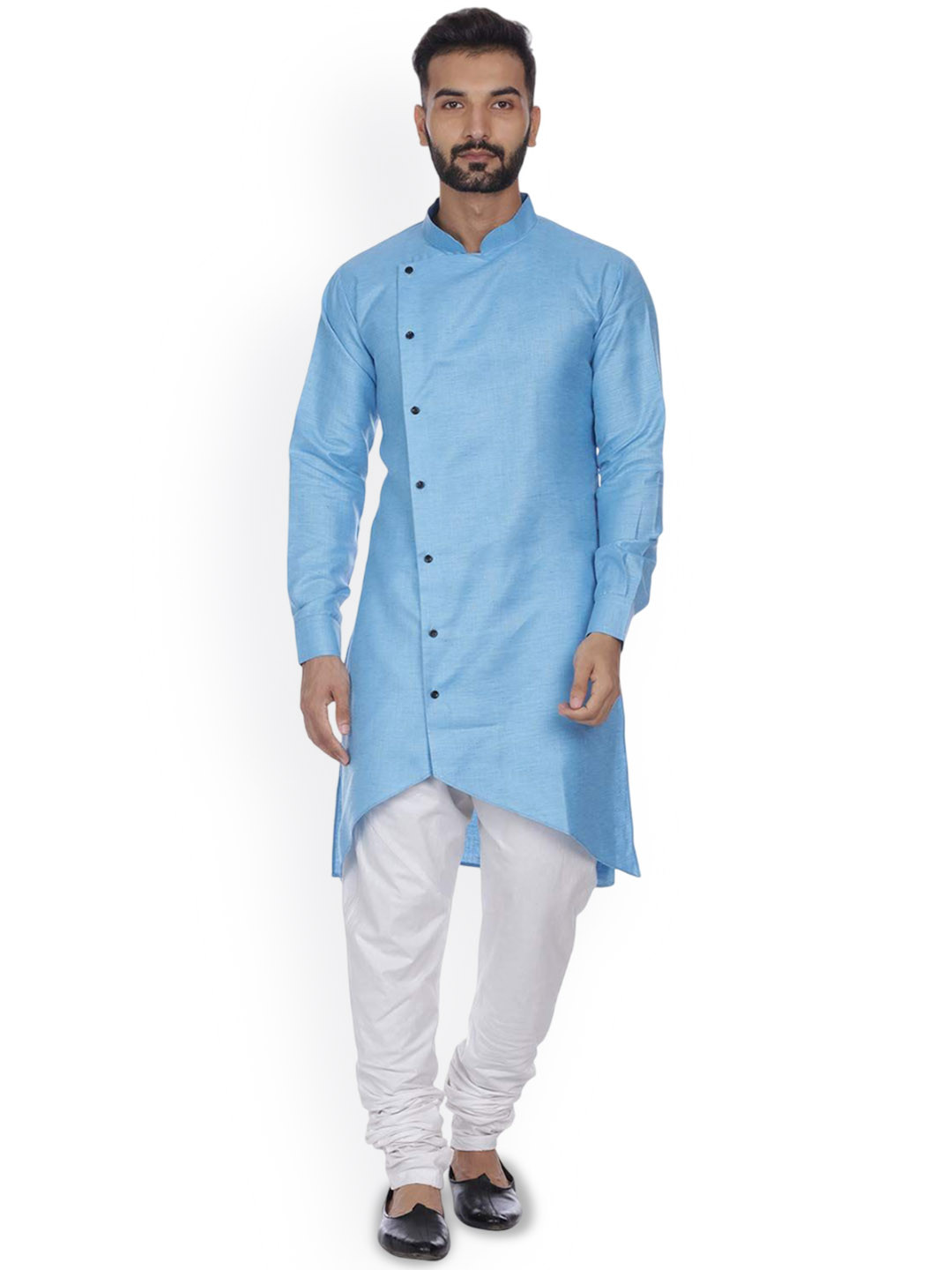 VEERA PARIDHAAN High Slit Mandarin Collar Cotton A-Line Kurta