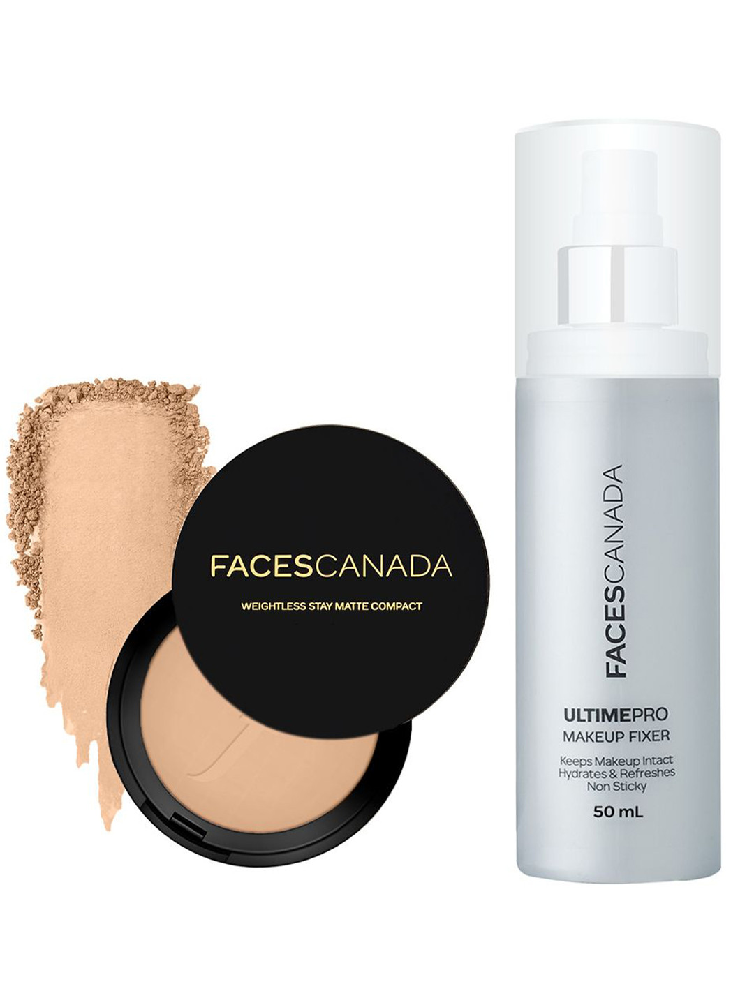 FACES CANADA Set Of 2 Weightless Compact 9 g - 03 & Makeup Fixer - 50 ml