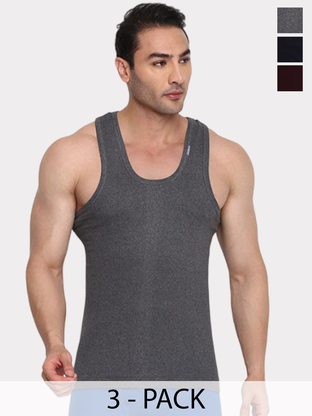 COLORS by Rupa Frontline Pack Of 3 Pure Gym Vest With Scoop Neck