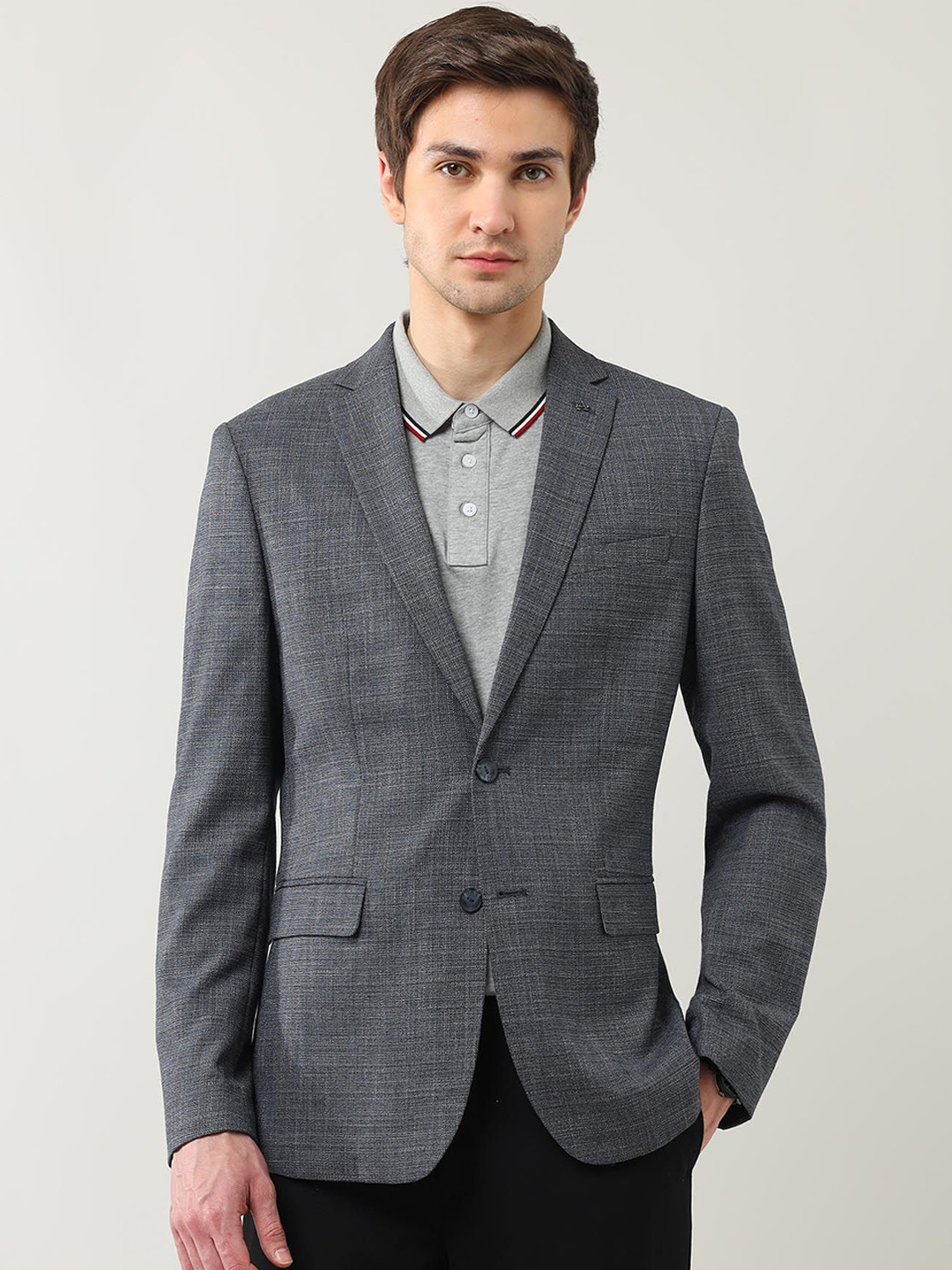 Arrow Textured Notched Lapel Single-Breasted Blazer