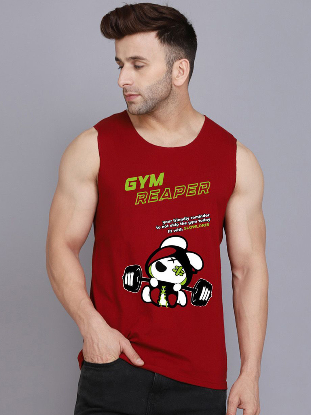 SLOWLORIS Men Printed Super Combed Cotton Gym Vest