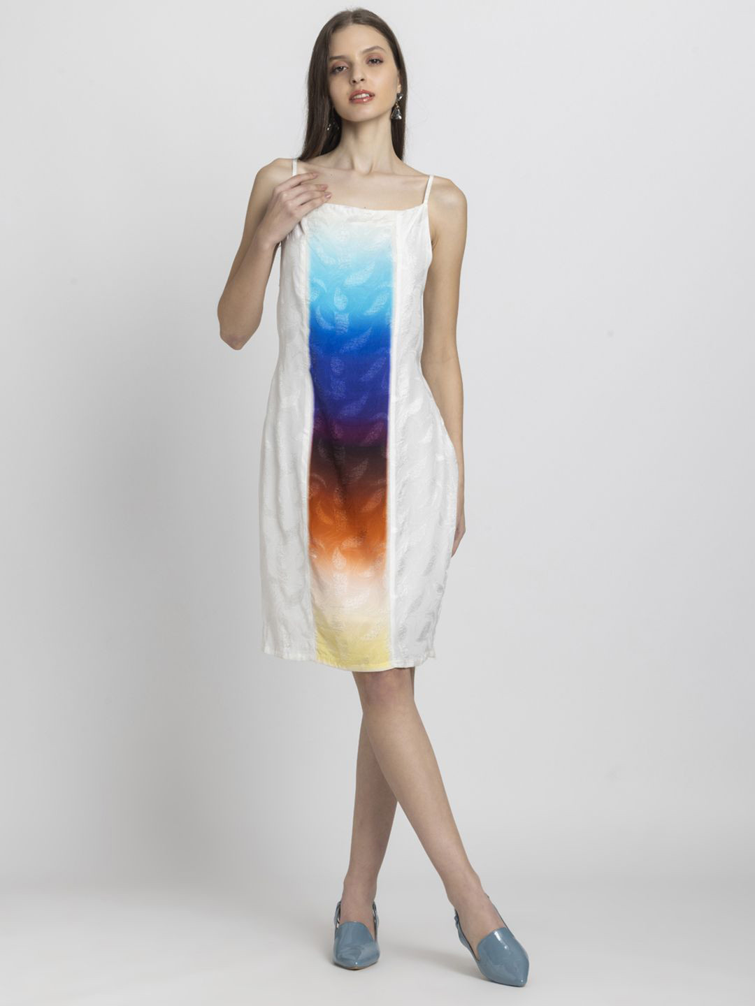 SHAYE Shoulder Straps White Ombre Print Sleeveless Casual Dresses For Women