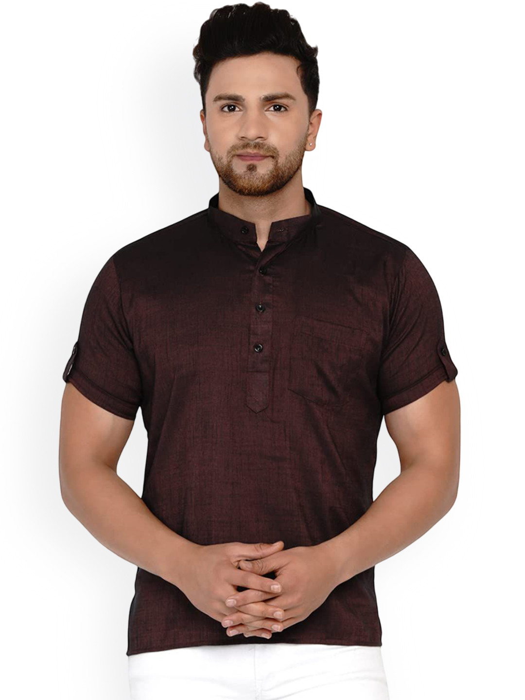 VEERA PARIDHAAN Band Collar Short Sleeves Straight Kurta