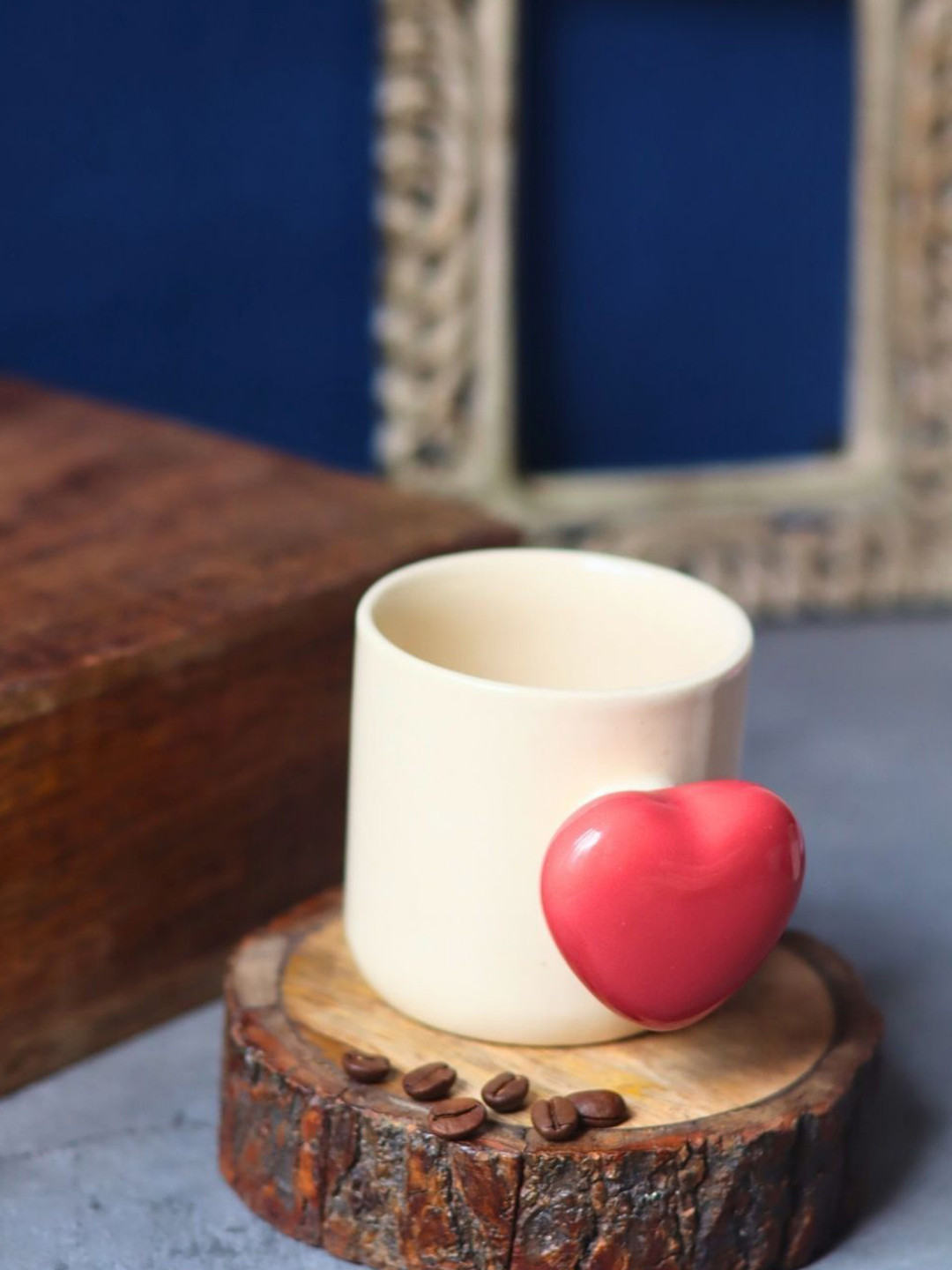 WEAVING HOMES White & Red Printed Ceramic Glossy Mug