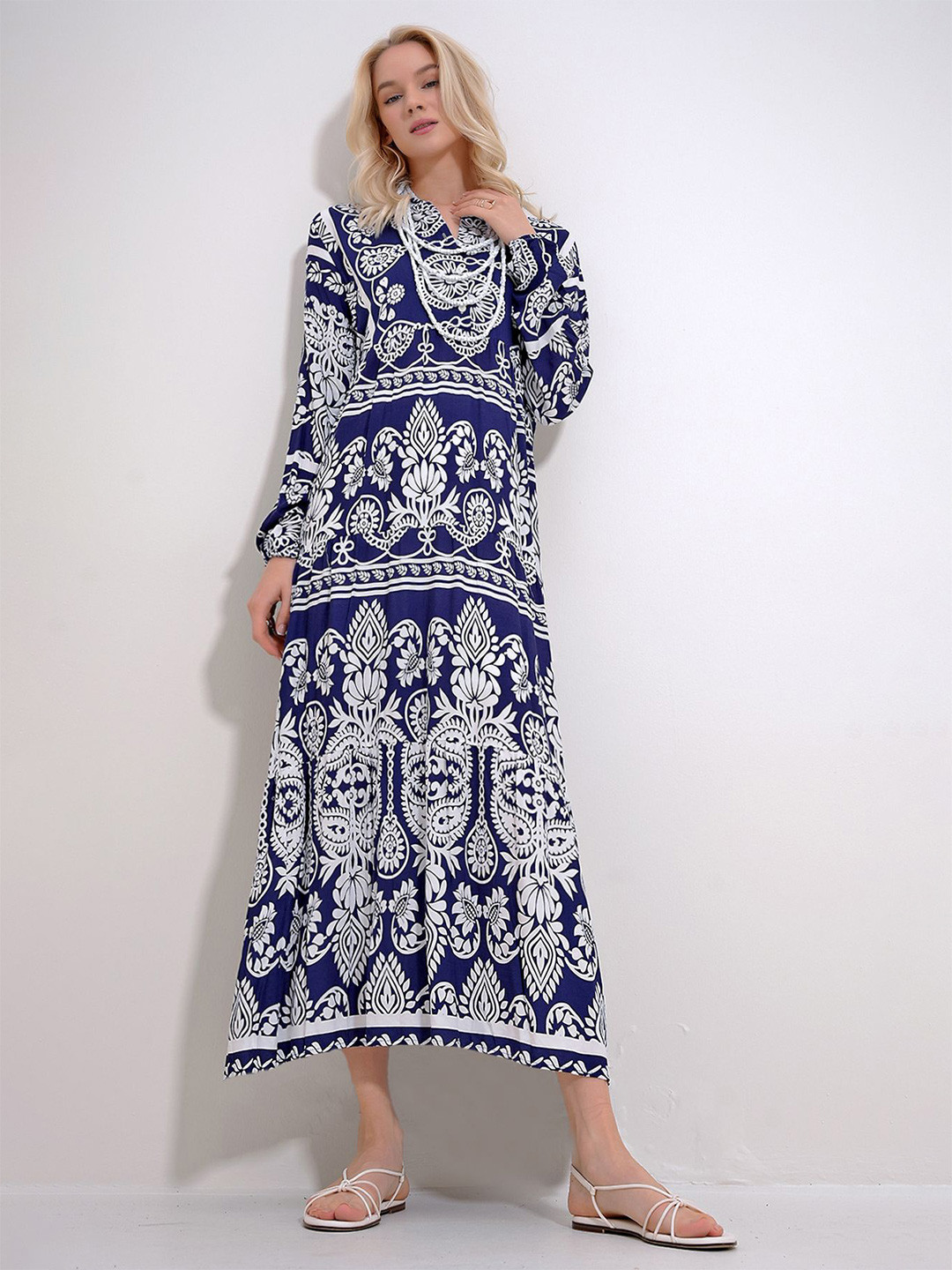 Trend Alacati stili Women Paisley Print High-Low A-Line Midi Dress