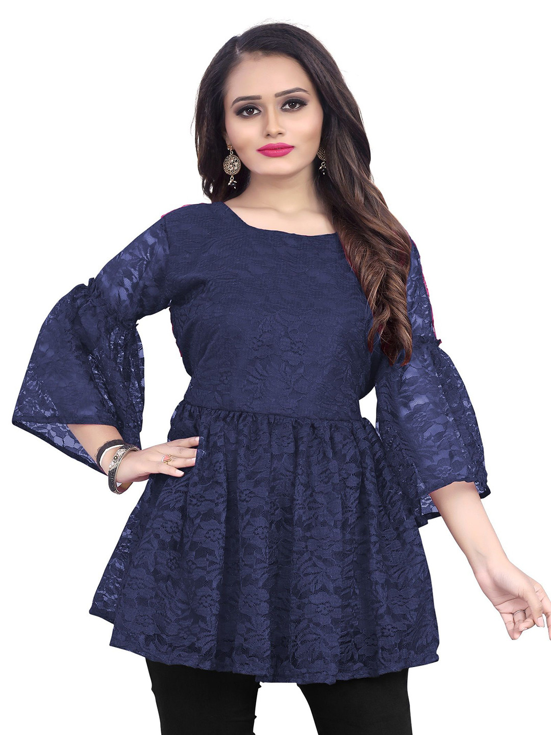 FASHOKART Women Bell Sleeve Lace Tunic