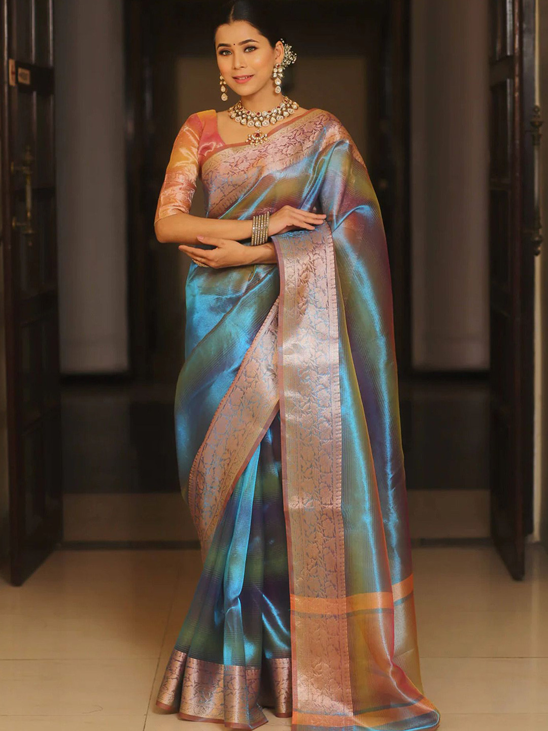 Panzora Woven Design With Zari Dorder Tissue Saree