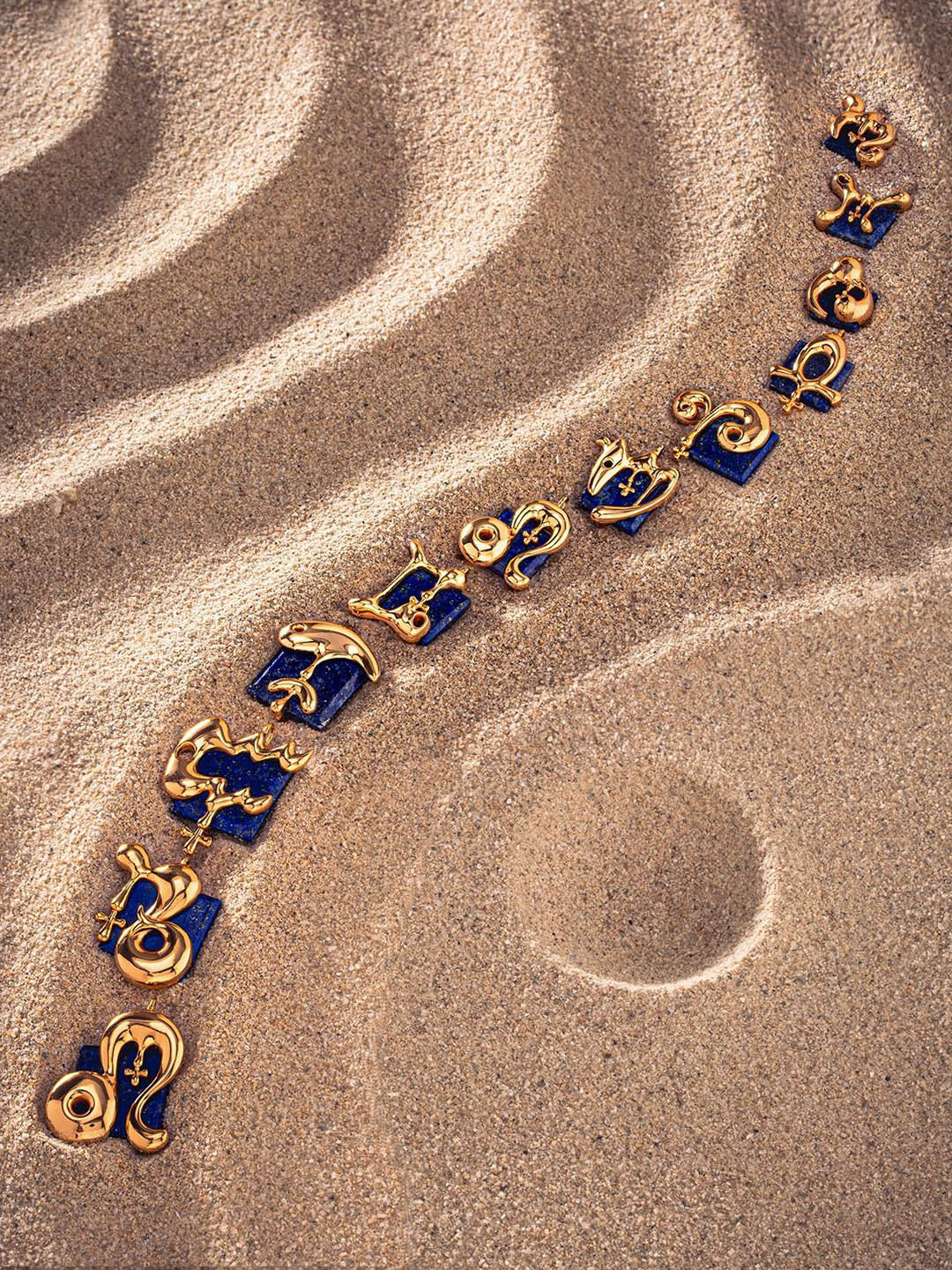 Outhouse 22K Gold-Plated Brass with Lapis Lazuli Pisces Zodiac Square Studs