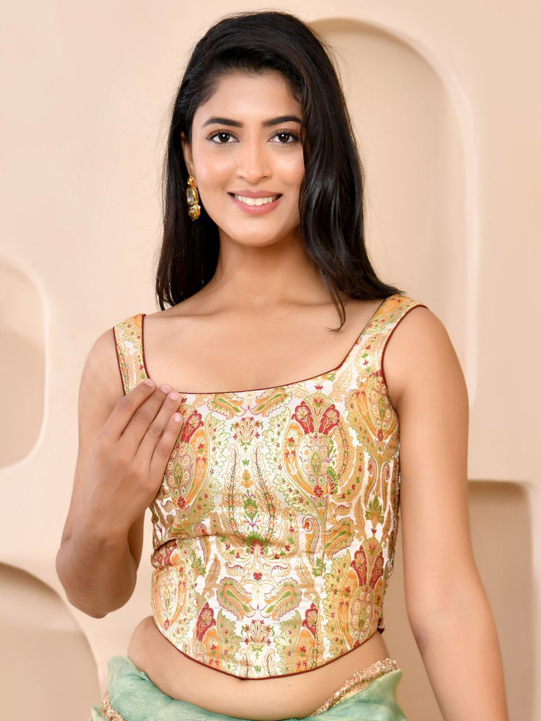 Amodini Designer Studio Woven Designed Corset Style Padded Saree Blouse