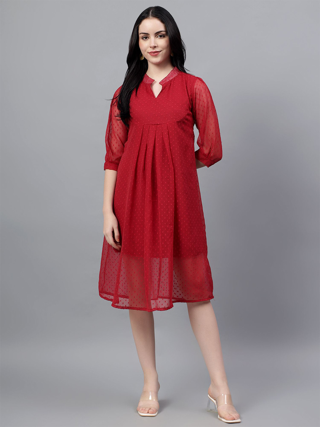 Bright Nex Mandarin Collar Puff Sleeve Empire Dress