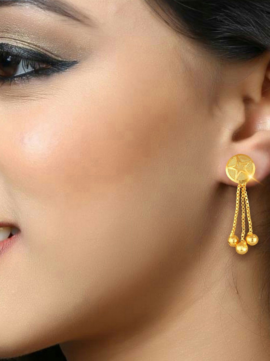DIVASTRI Gold-Plated Circular Shaped Stud with Removable Chain Drop Earrings