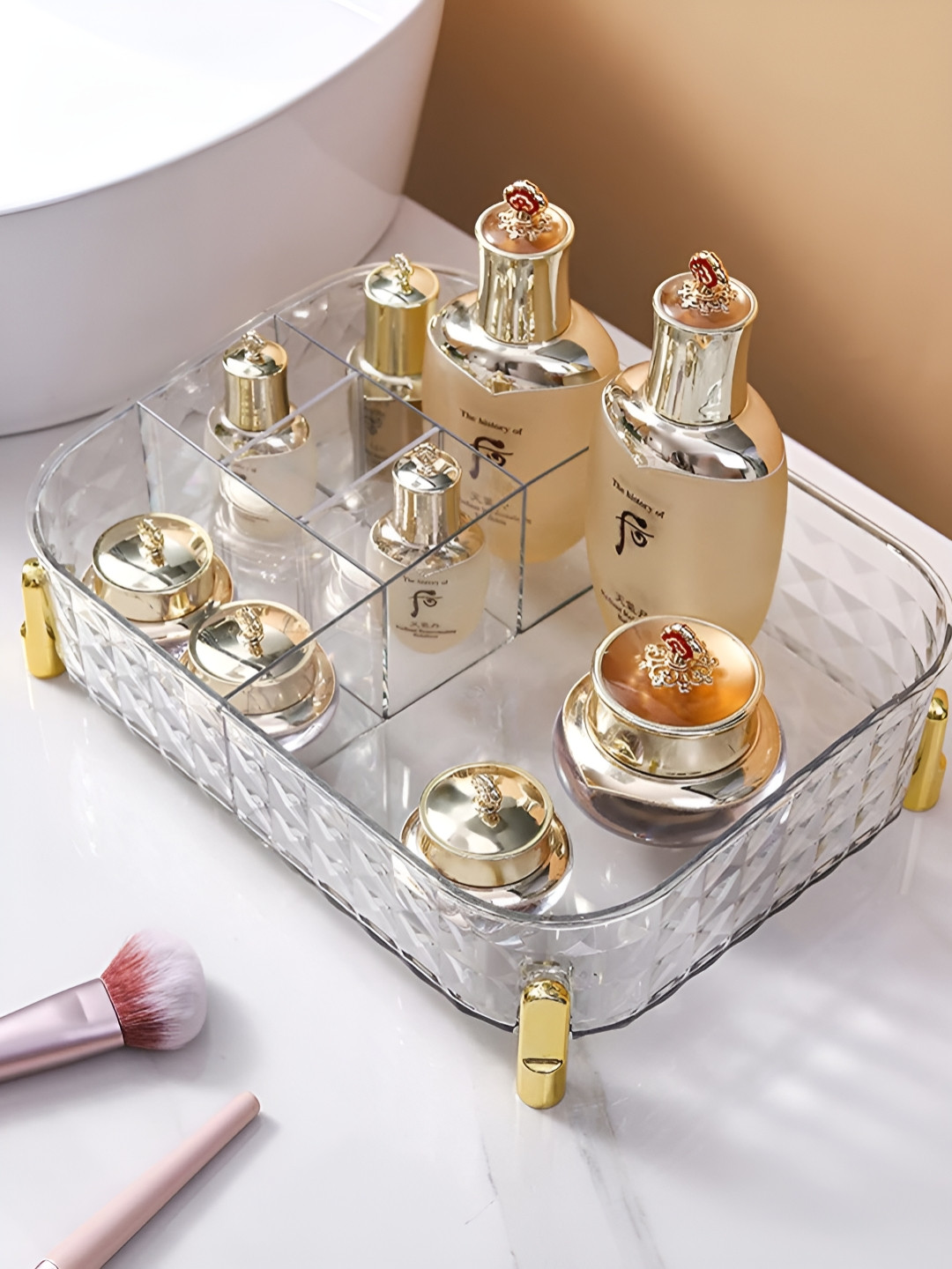 HOUSE OF QUIRK Acrylic Transparent Rectangular Decorative Vanity Tray