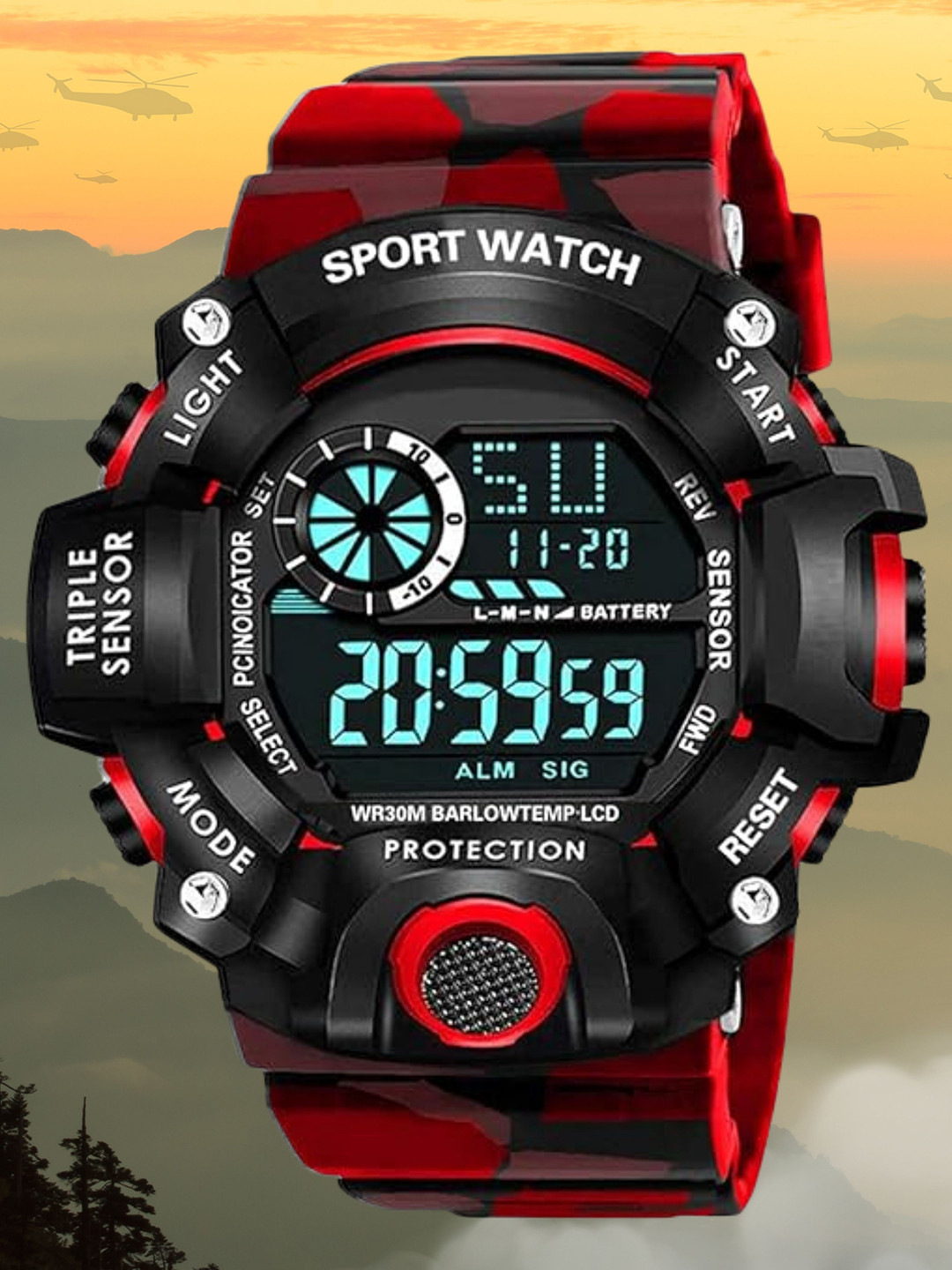 SWADESI STUFF Kids Dial & Bracelet Style Straps Digital Automatic Watch ARMY RED 2027