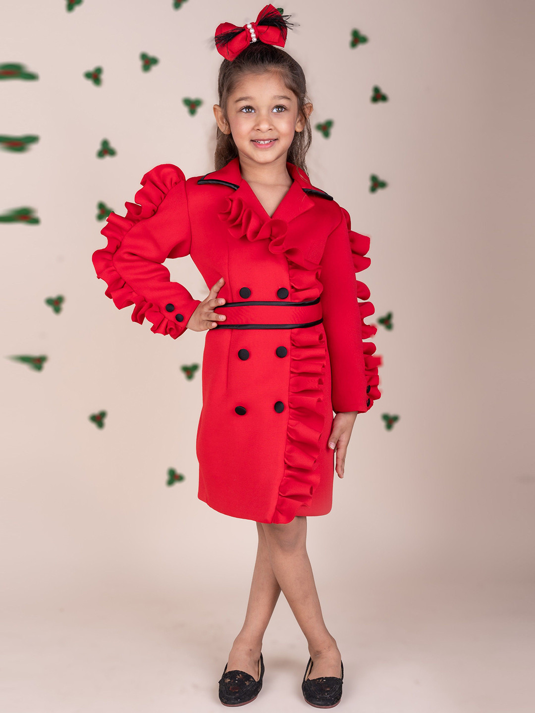 TOPLOVE Girls Scuba Ruffles Shirt Collar Wrap Dress