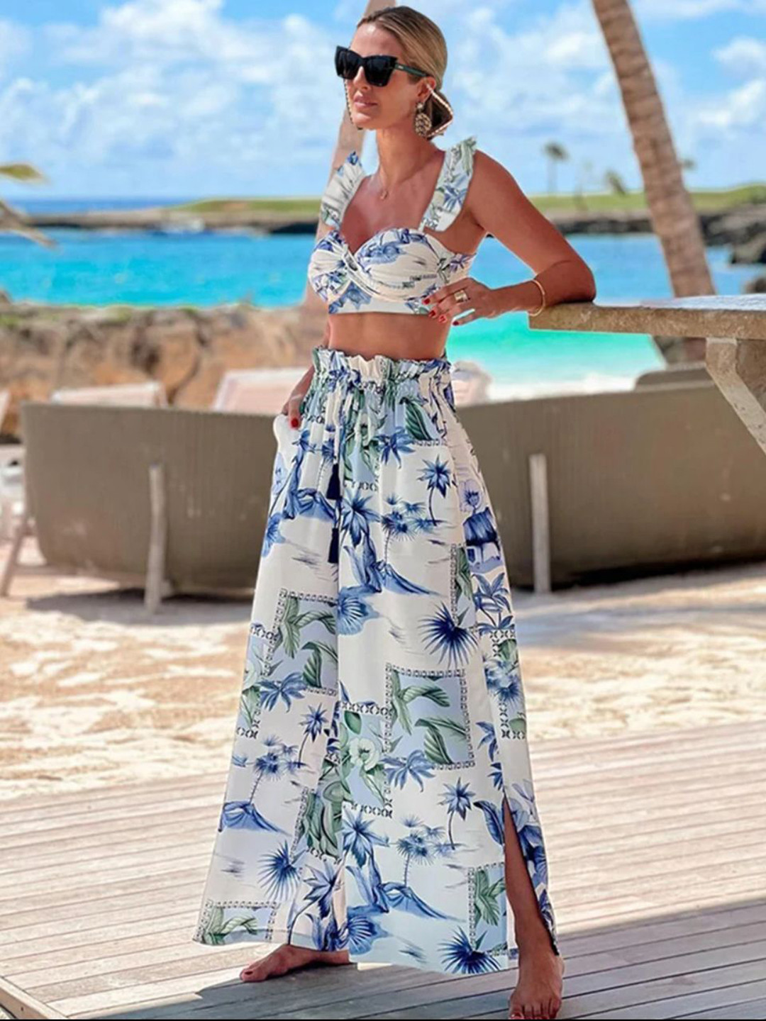 Miss Mosa By Akanksha  Printed Bianca Swimwear Bikini With Pants Cover Up - Resortwear