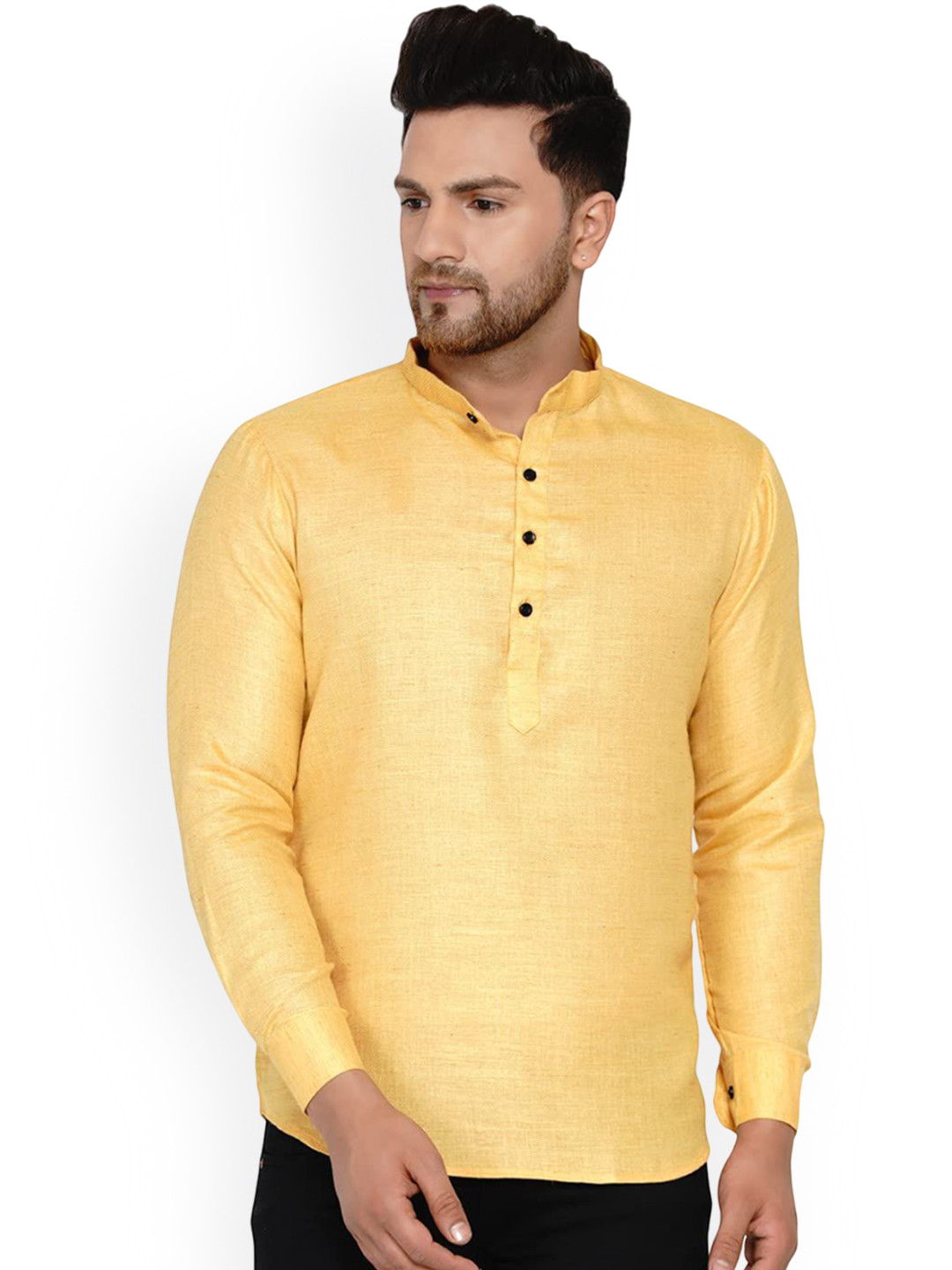 VEERA PARIDHAAN Cotton Thread Work Khadi Mandarin Collar Short Kurta