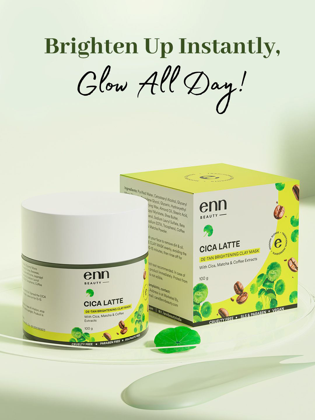 ENN Cica Latte Clay Mask With Coffee Extract For Detan Brightening Skin - 100 g