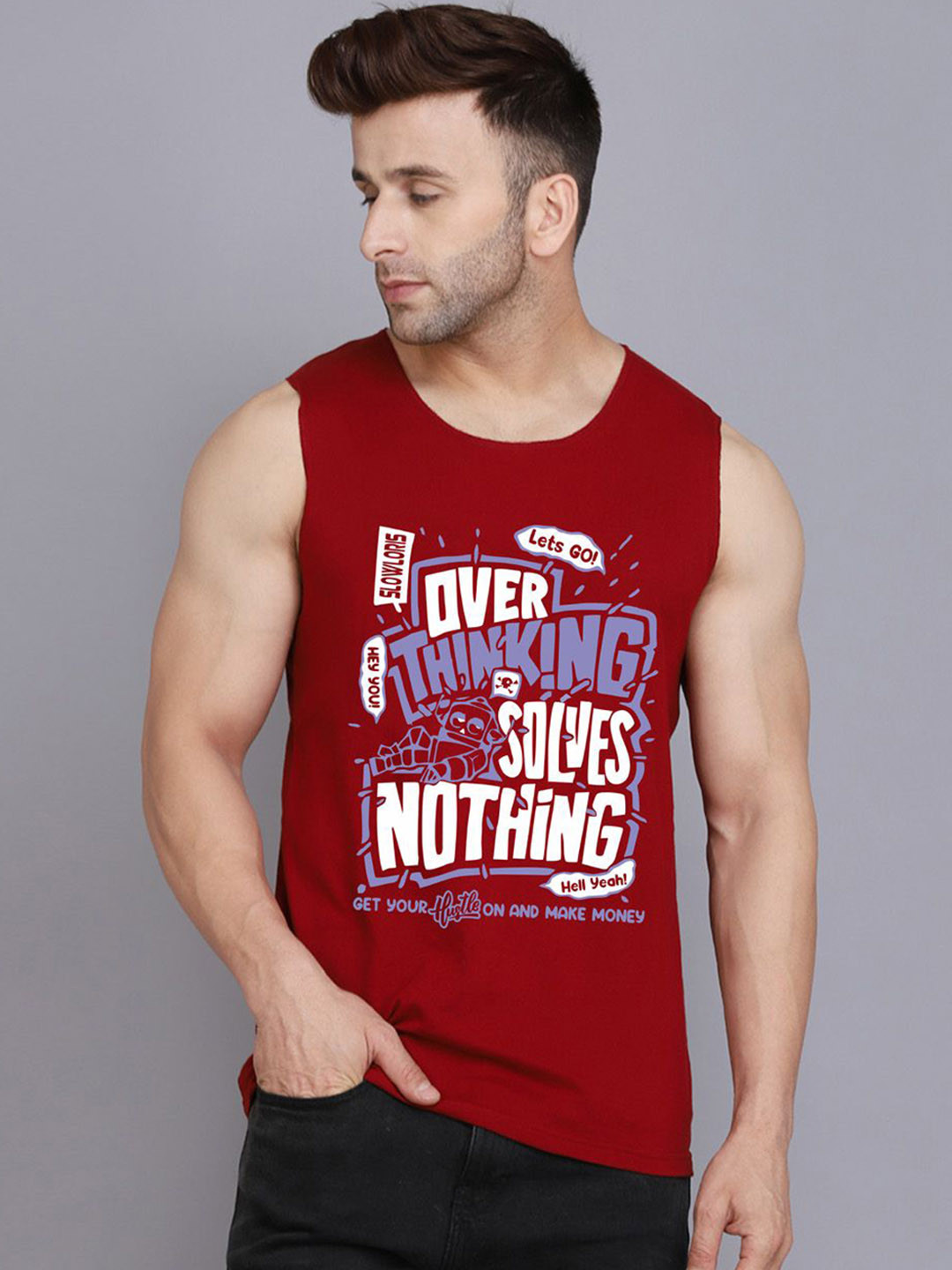 SLOWLORIS Men Printed Super Combed Cotton Gym Vest