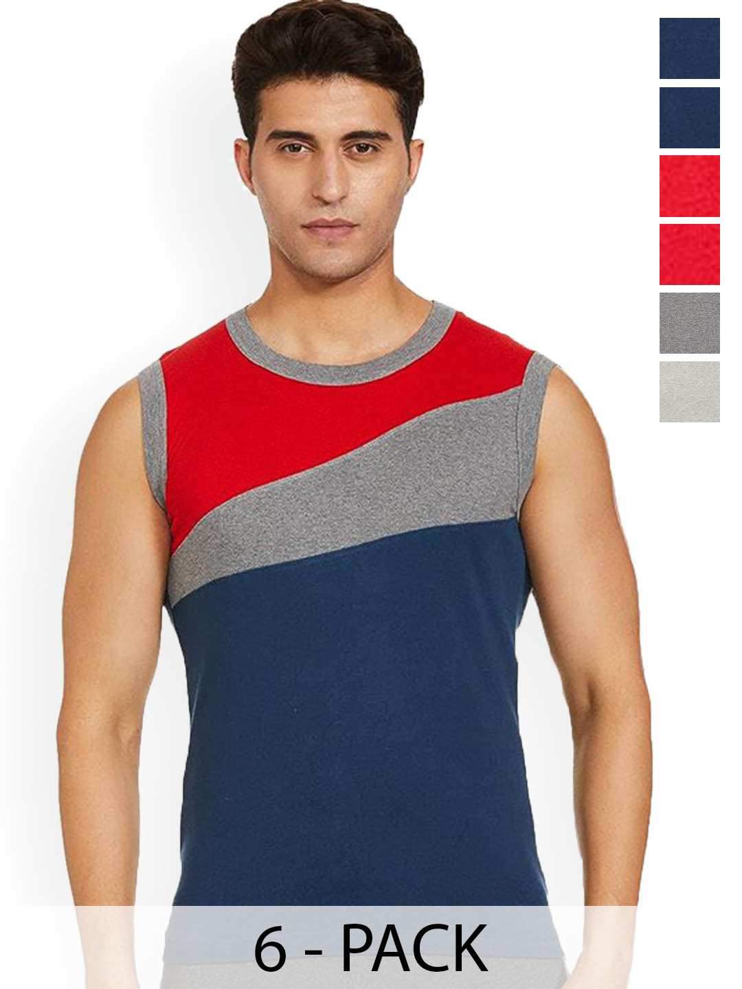 Rupa Hunk Pack Of 6 Men Colourblocked Assorted Cotton Gym Vest