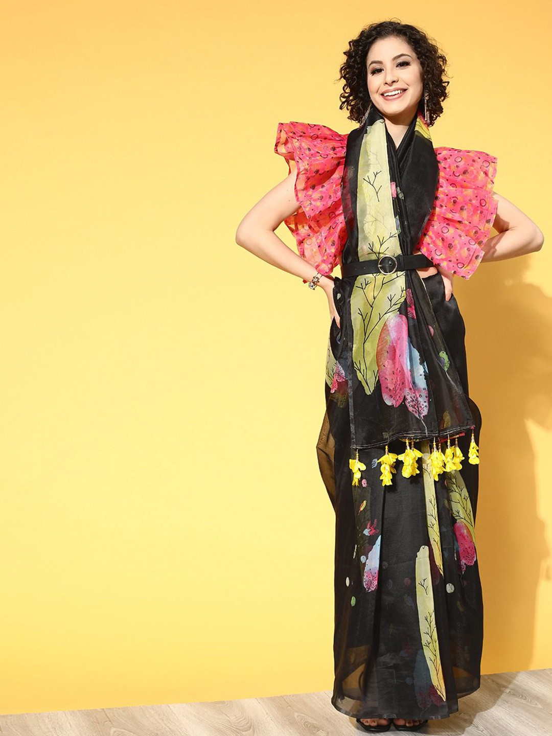 HERE&NOW Multi Casual Organza Printed Floral  Festive Saree