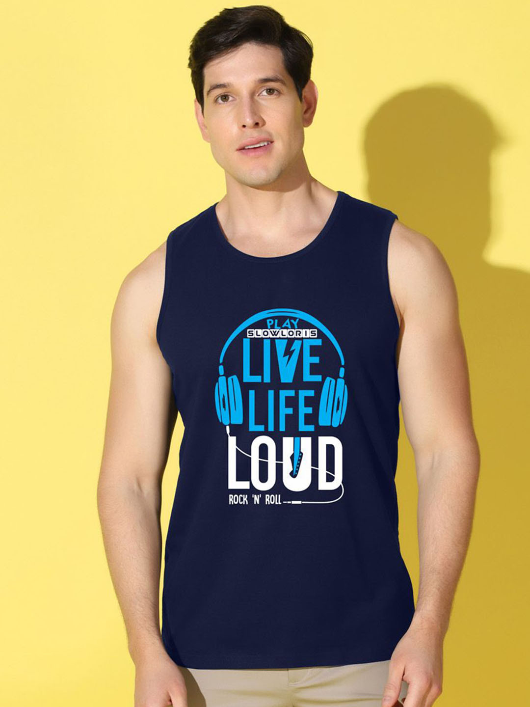 SLOWLORIS Men Printed Super Combed Cotton Gym Vest