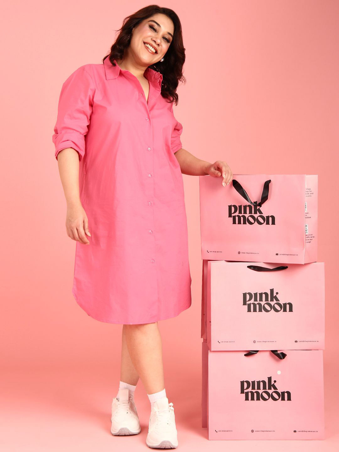 The Pink Moon Plus Size Cotton Poplin Shirt Dress
