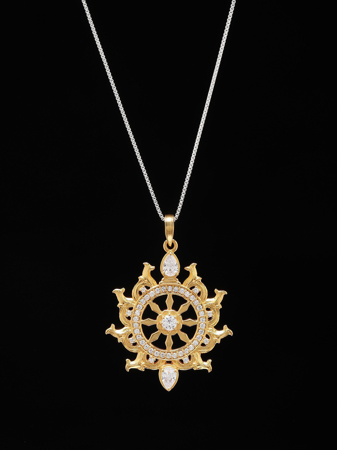 Exotic India Sterling Silver Sudarshan Chakra Pendant with Cubic Zirconia