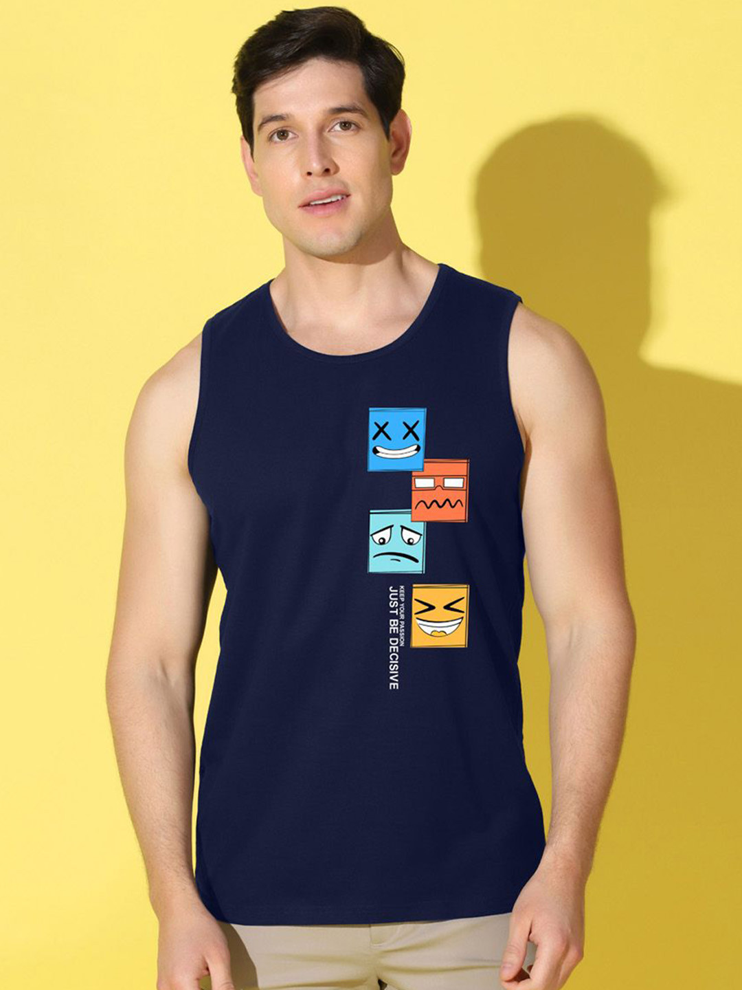 SLOWLORIS Men Printed Super Combed Cotton Gym Vest VSL26 JUST NAVY