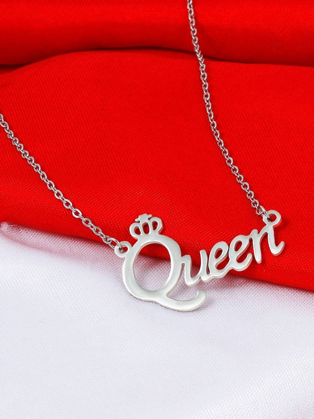 AGARWALPRODUCT Silver-Plated Stainless Steel Queen Minimal Chain
