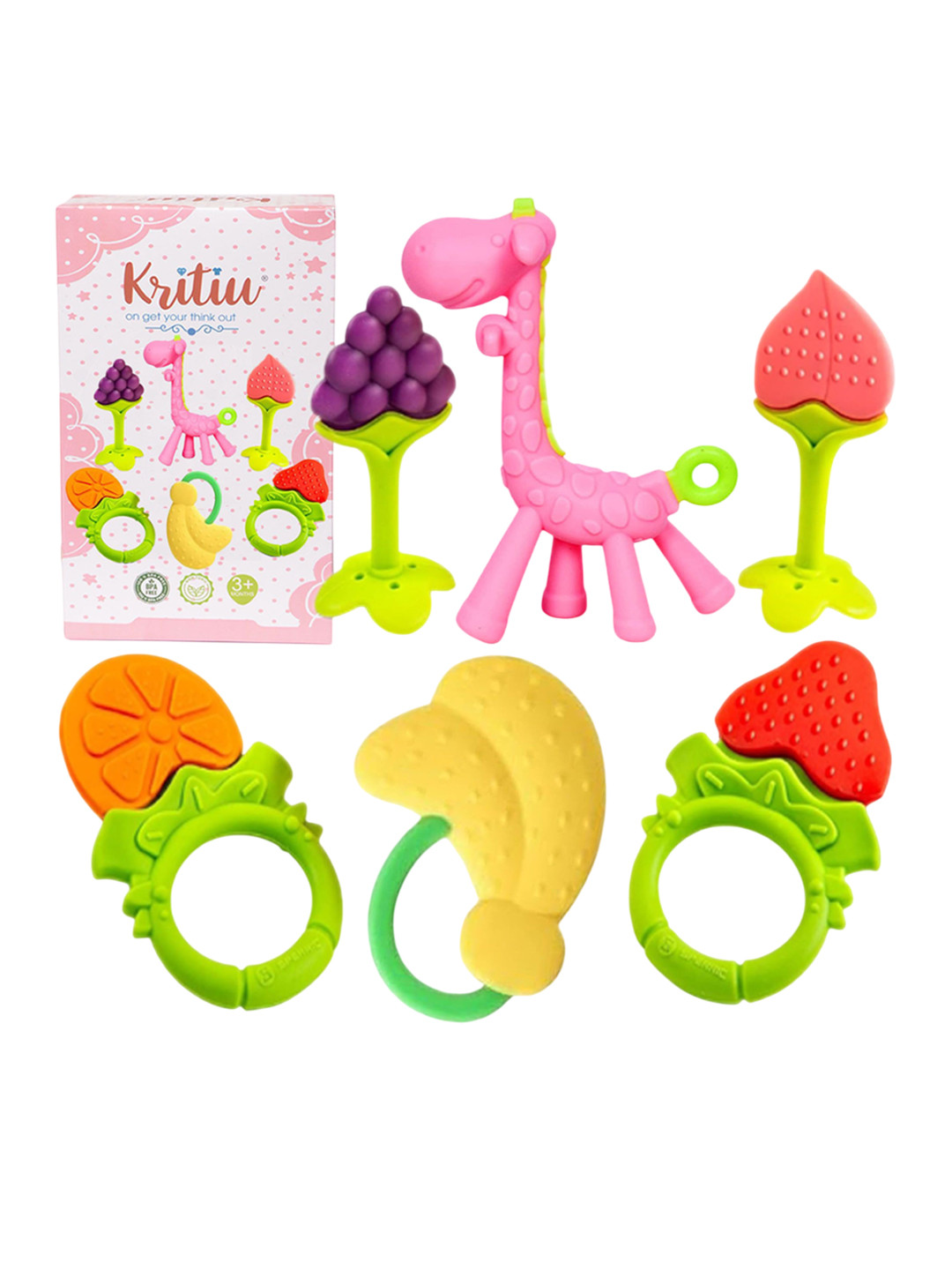 Kritiu 6-Pcs Green & Orange Fruit Shape BabyTeether