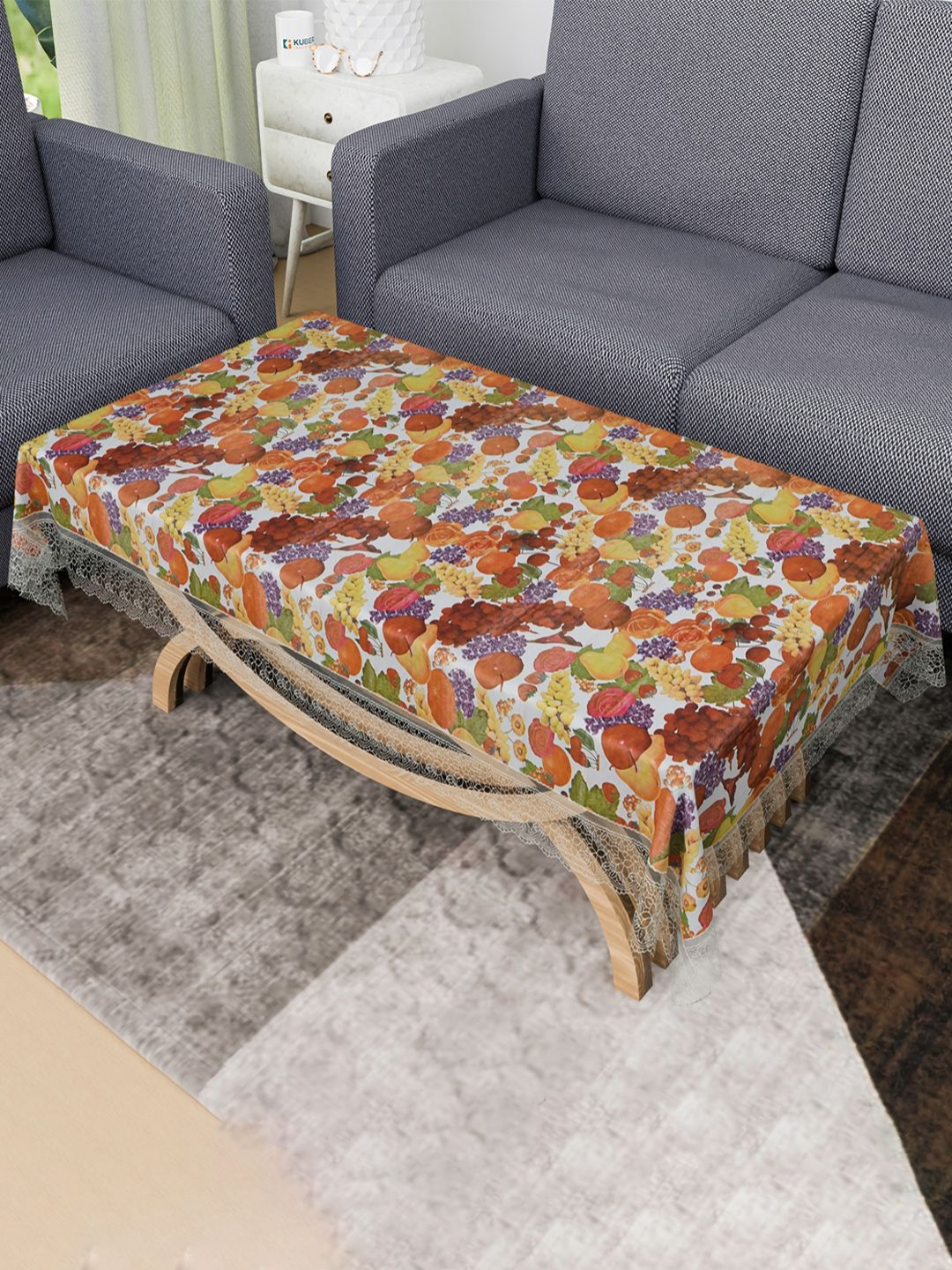 Aura White Printed Waterproof 4-Seater Rectangle 1.48 m x 0.98 m PVC Table Cover