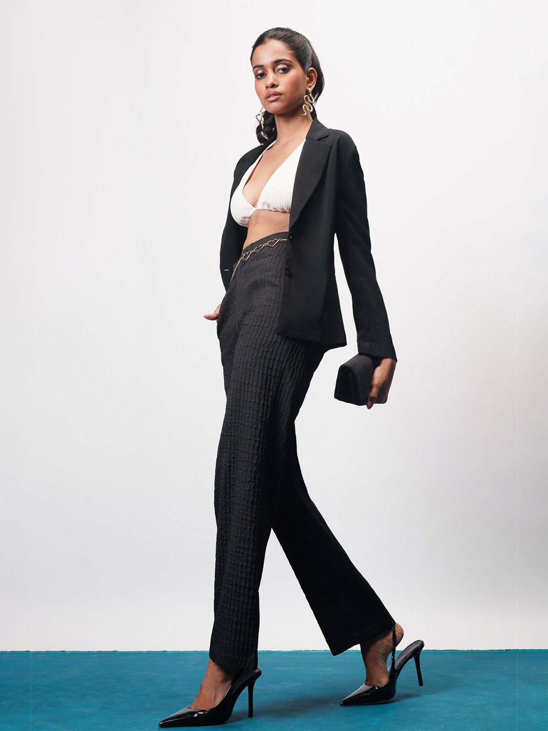 FREAKINS Women Ebon Black Textured Korean Pant