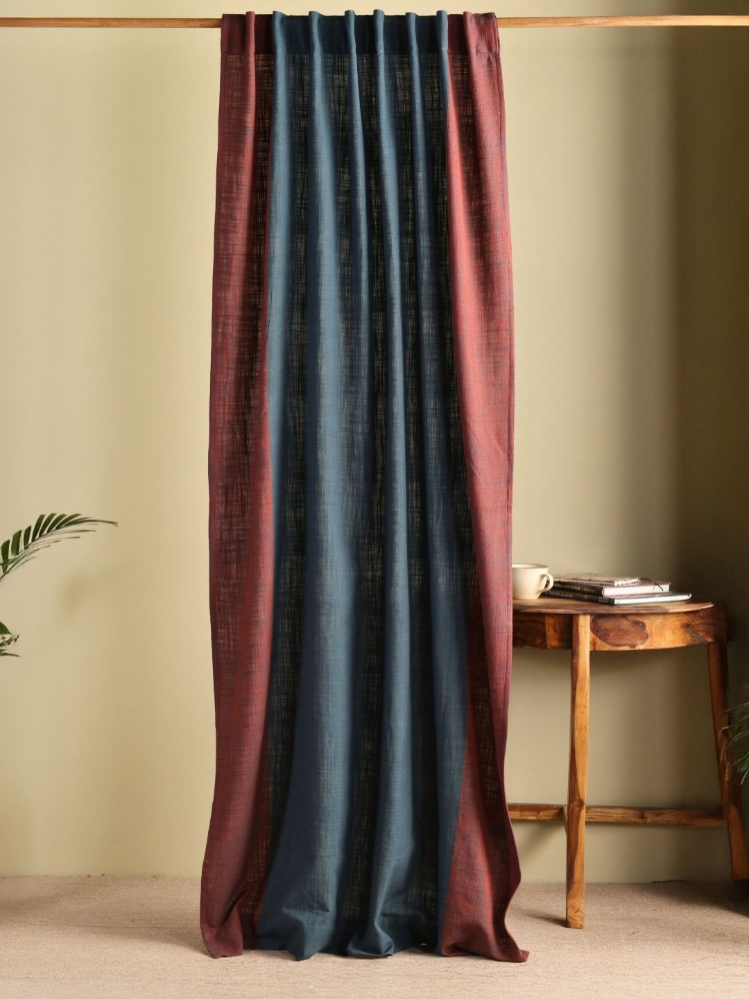 Peepul Tree Chintz Red Sheer Handblock printed Cotton Door Curtain -7ft